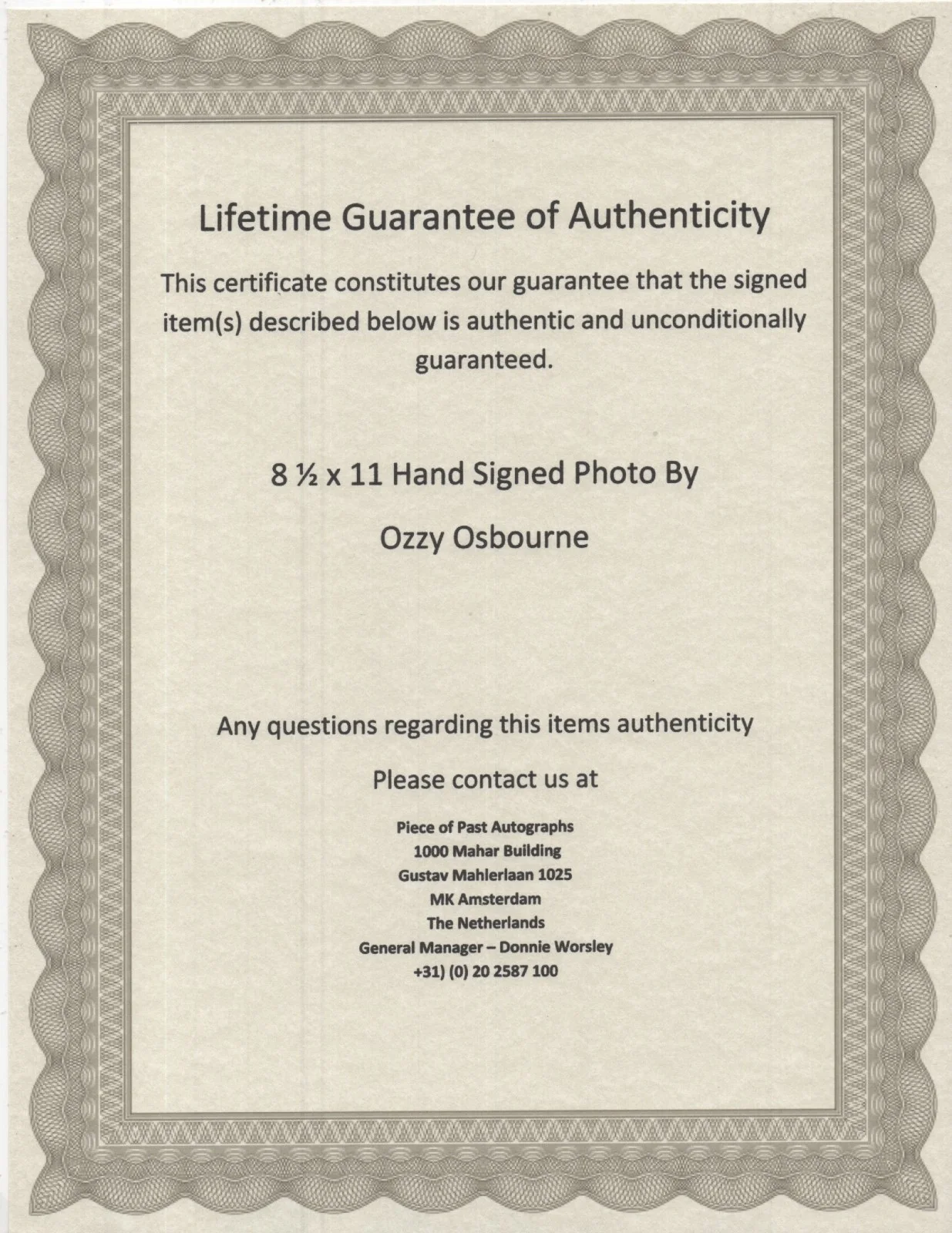 OZZY OSBOURNE - BLACK SABBATH LEAD SINGER - HAND SIGNED AUTOGRAPHED PHOTO COA, image 2