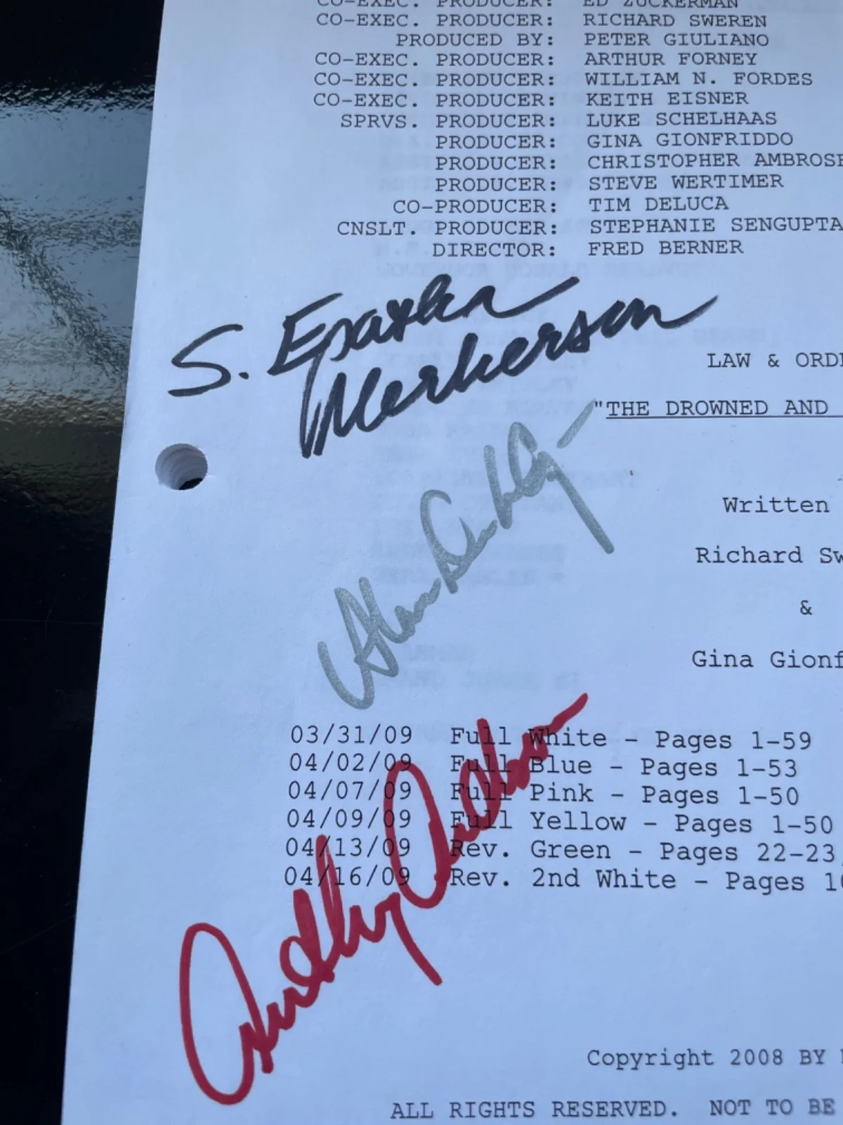 Jeremy Sisto, Sam Waterston, Anthony Anderson, S. Epatha Merkson — Law & Order Cast Autographed Signed Original Script: 6 Main cast: Sisto, Waterso, image 3
