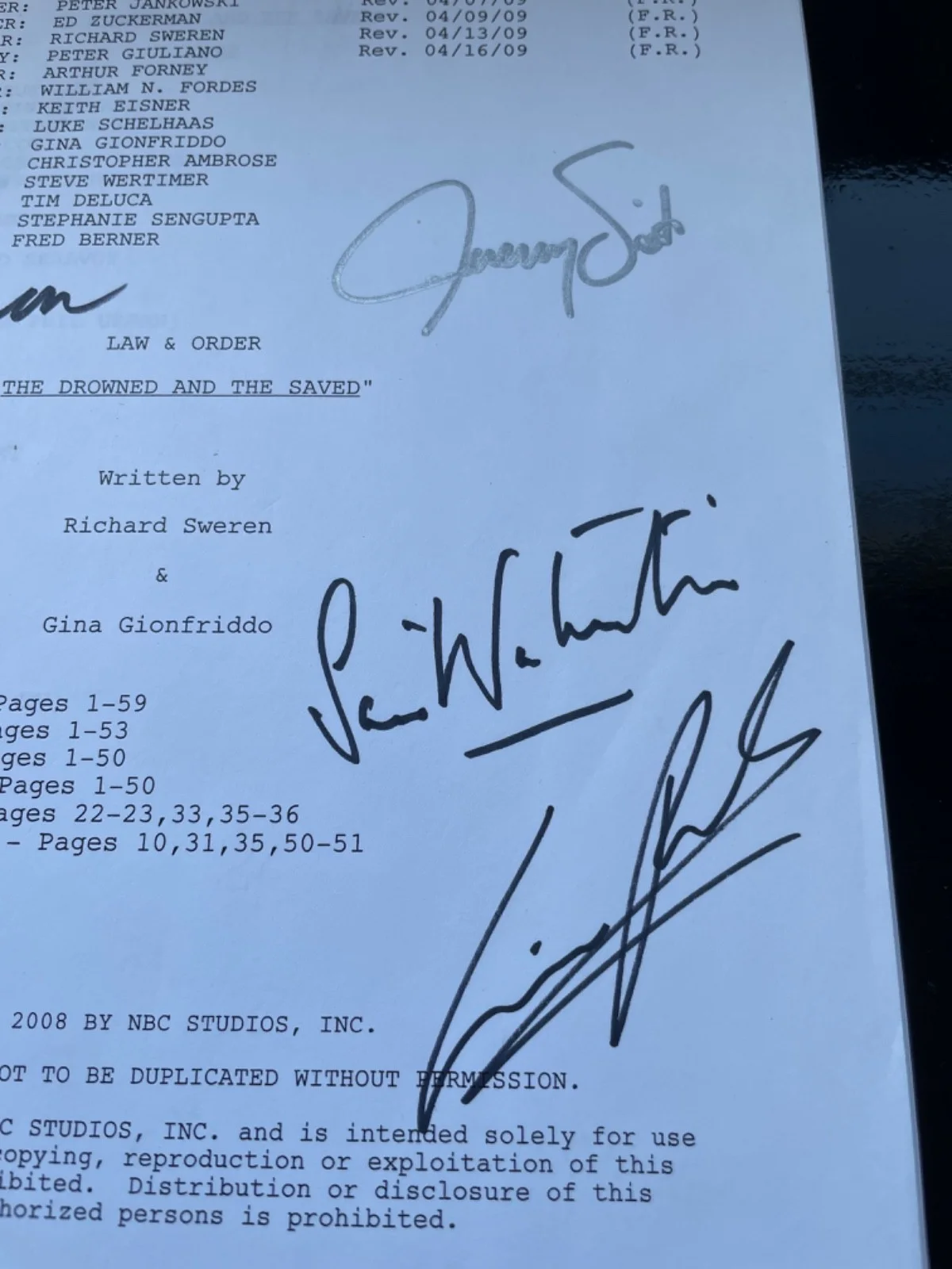 Jeremy Sisto, Sam Waterston, Anthony Anderson, S. Epatha Merkson — Law & Order Cast Autographed Signed Original Script: 6 Main cast: Sisto, Waterso, image 4