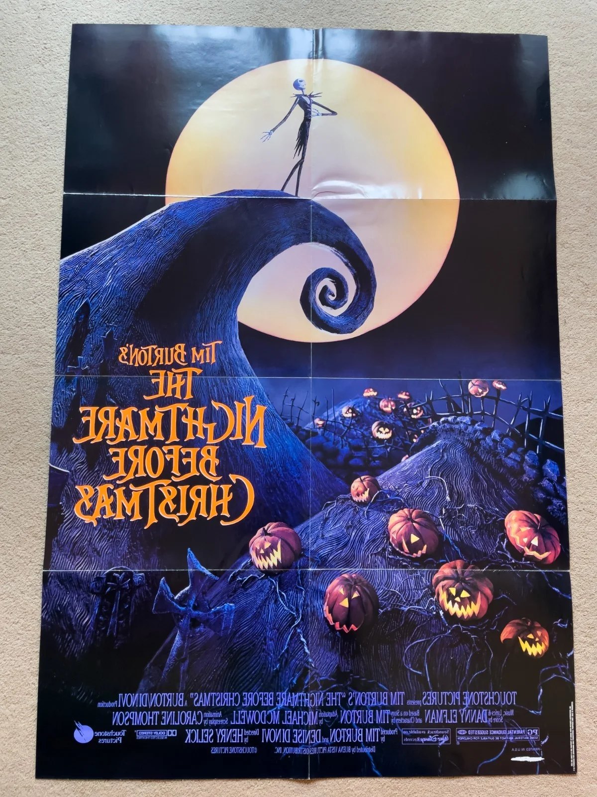 The Nightmare Before Christmas 1993 Orig Movie Poster Double Sided 27x40 Folded, image 2