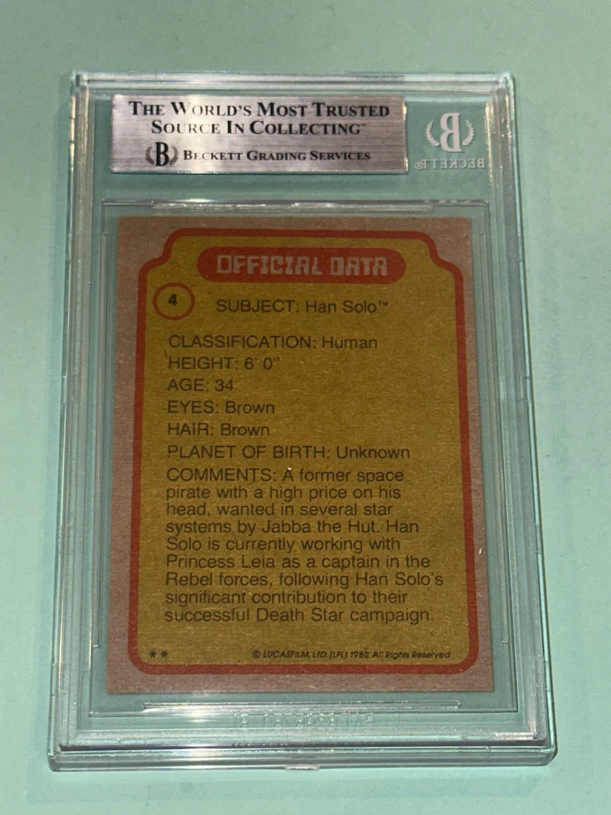 HARRISON FORD — HARRISON FORD Signed 1980 STAR WARS EMPIRE SERIES 1 Card #4 Beckett BAS, изображение 3