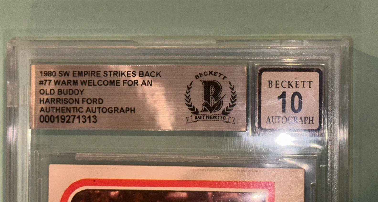 HARRISON FORD — HARRISON FORD Signed 1980 STAR WARS EMPIRE WELCOME Card #77 Beckett BAS AUTO 10, изображение 2