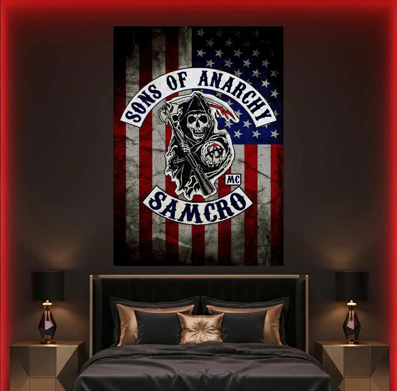 Large A0 A1 A2 A3 A4 A5 Sons Of Anarchy Samcro American USA Flag Wall Art Poster, image 2