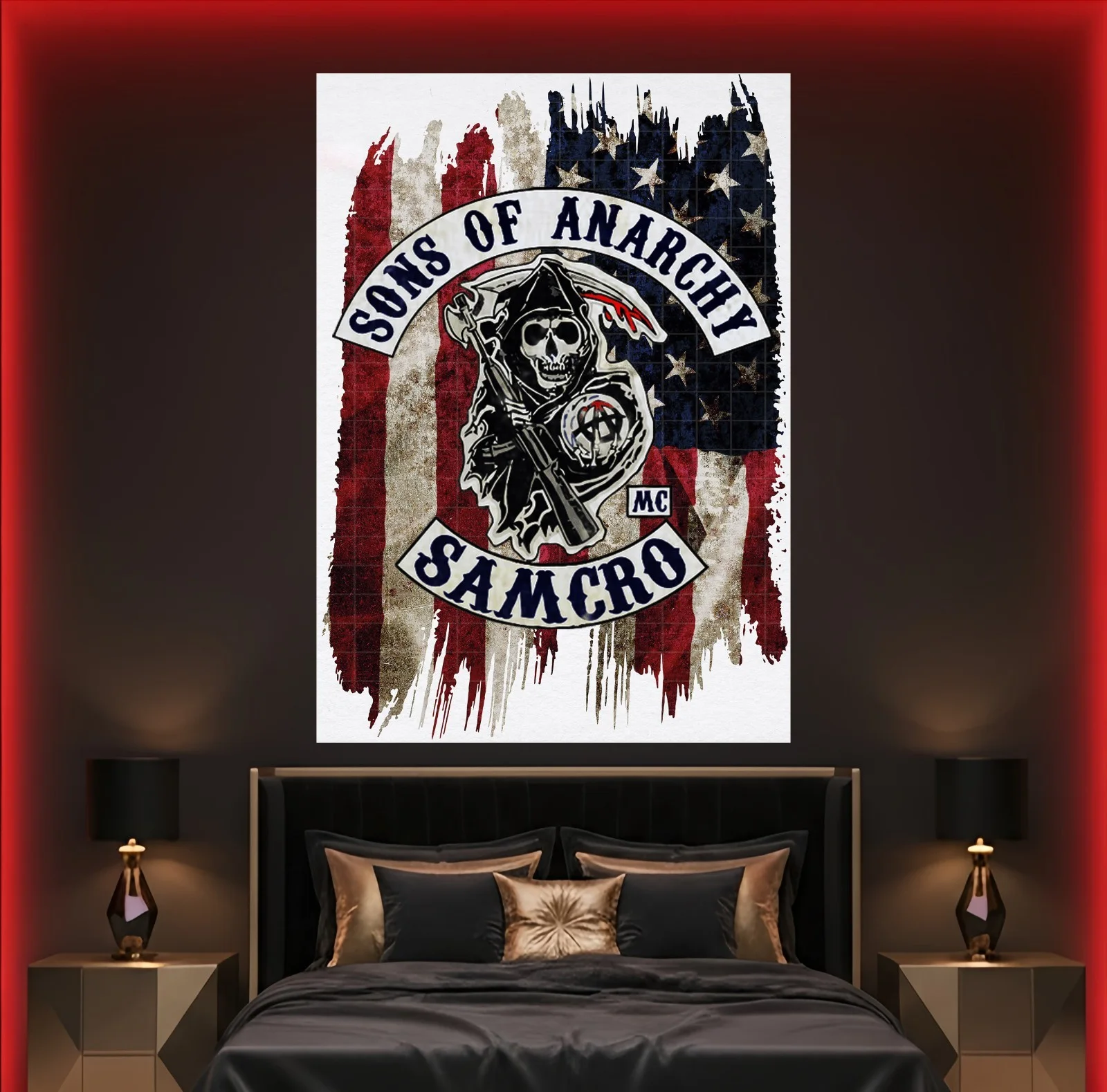 Large A0 A1 A2 A3 A4 A5 Sons Of Anarchy Samcro American USA Flag Wall Art Poster, image 4