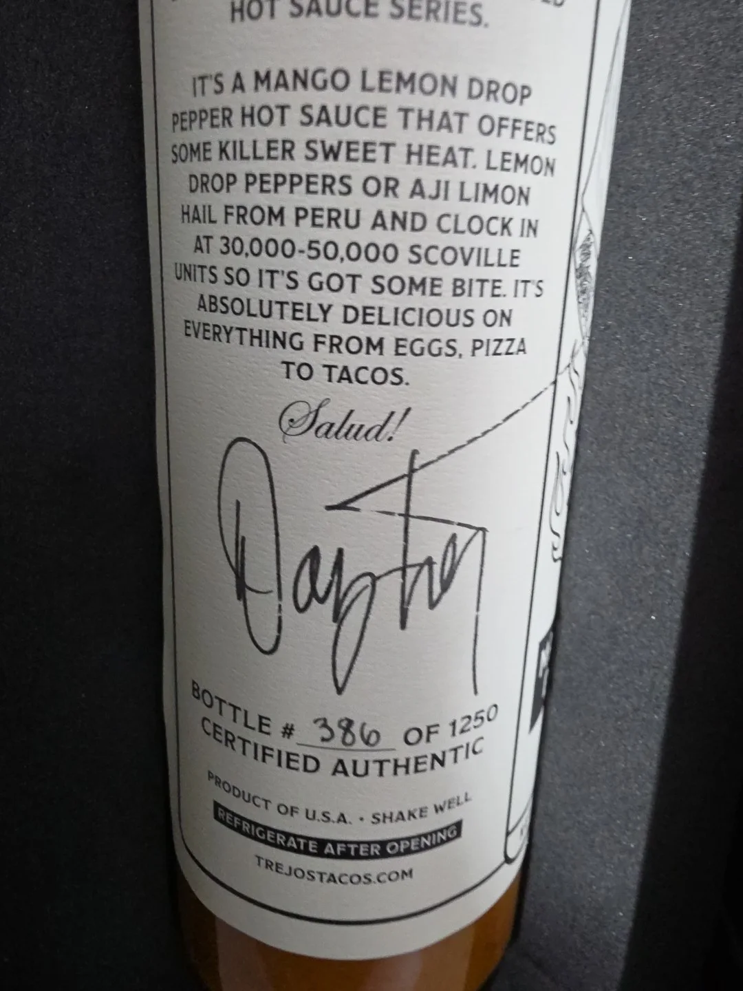 Special Edition Trejo’s Hot Sauce Mango & Lemon Drop Pepper. AUTOGRAPH LIMITED, изображение 5