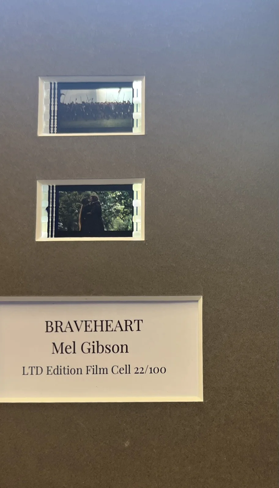 BRAVEHEART. Mel Gibson. 35mm Film Cell Mounted Display, изображение 3