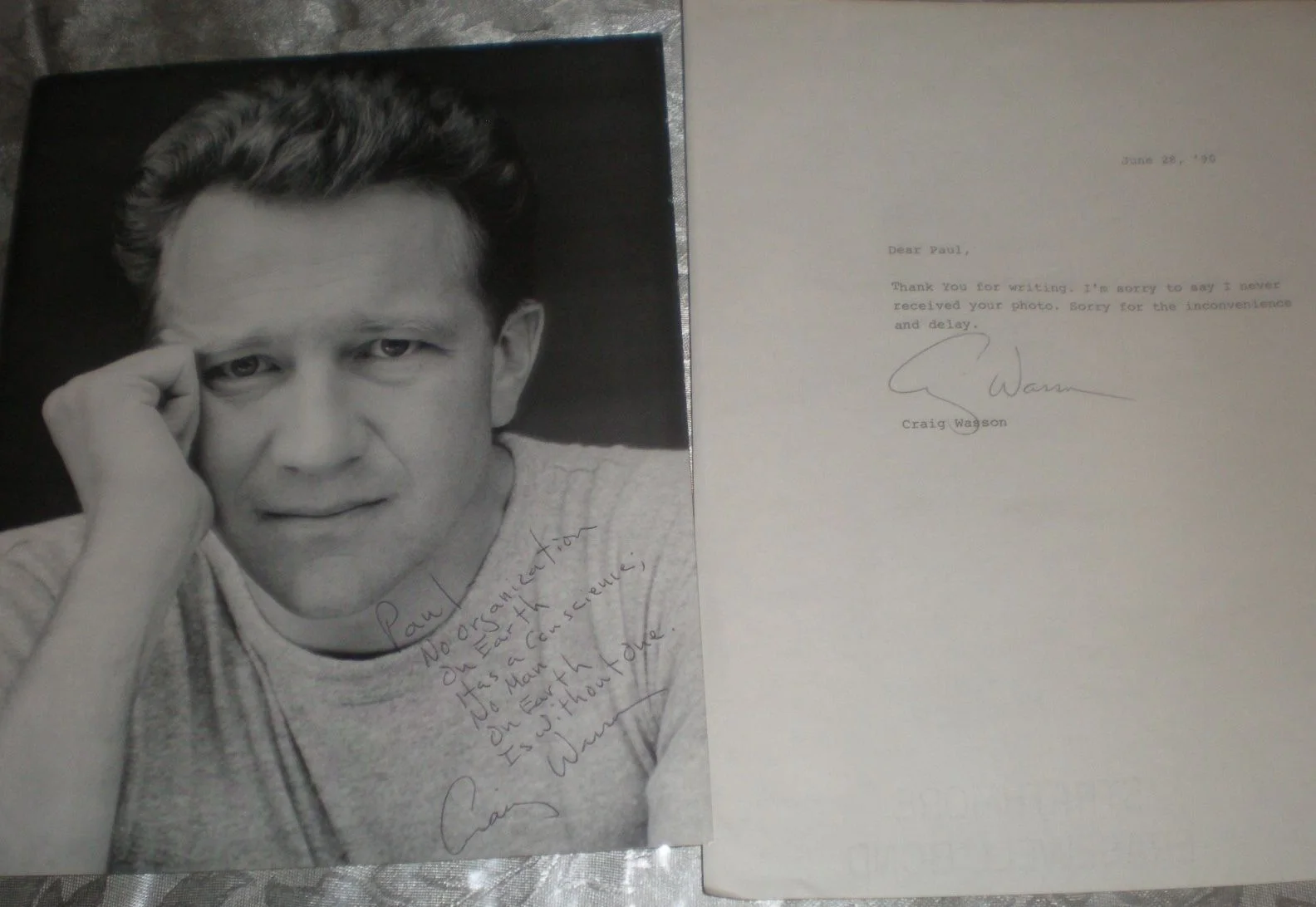 Craig Wasson — CARIG WASSON Autographed Inscribed Photo w / typed letter signed by Actor 8x10, изображение 2