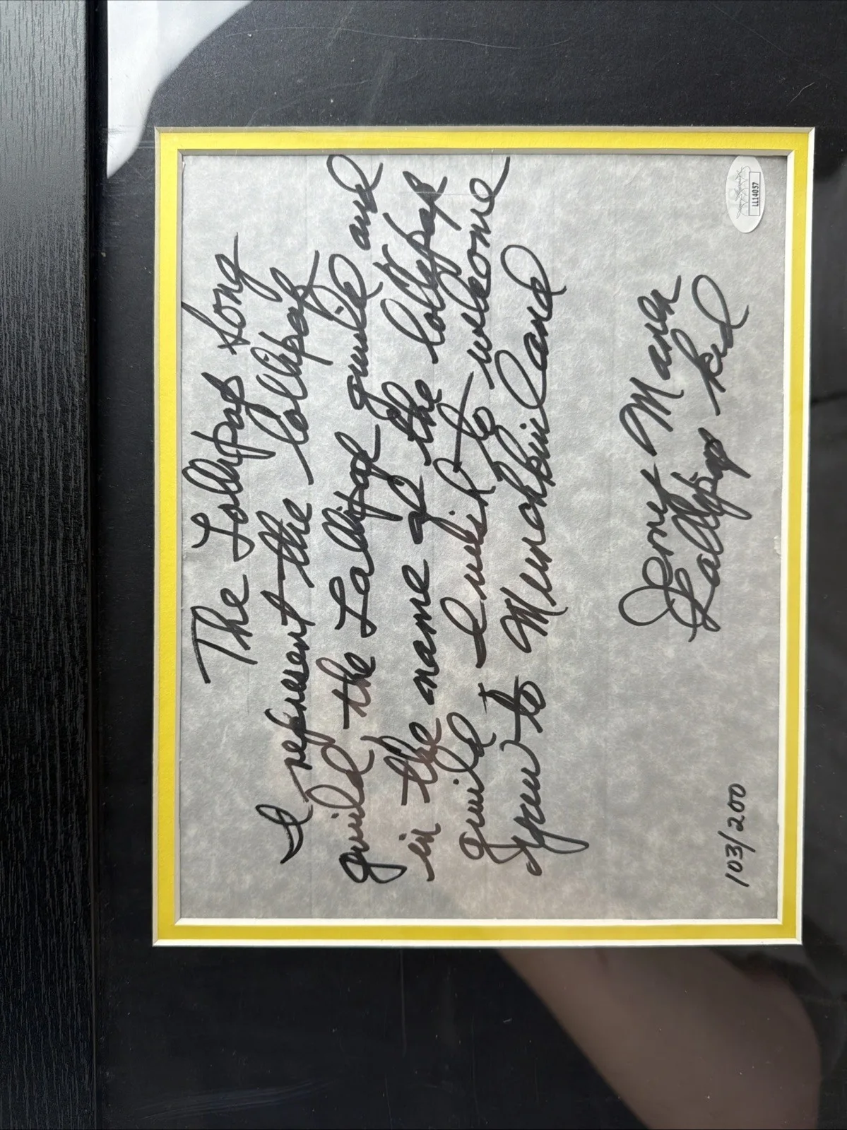 Jerry Maren — Jerry Maren Signed (JSA) "The Wizard of Oz" - Lollipop Kid Framed 22x18 103/200, image 2