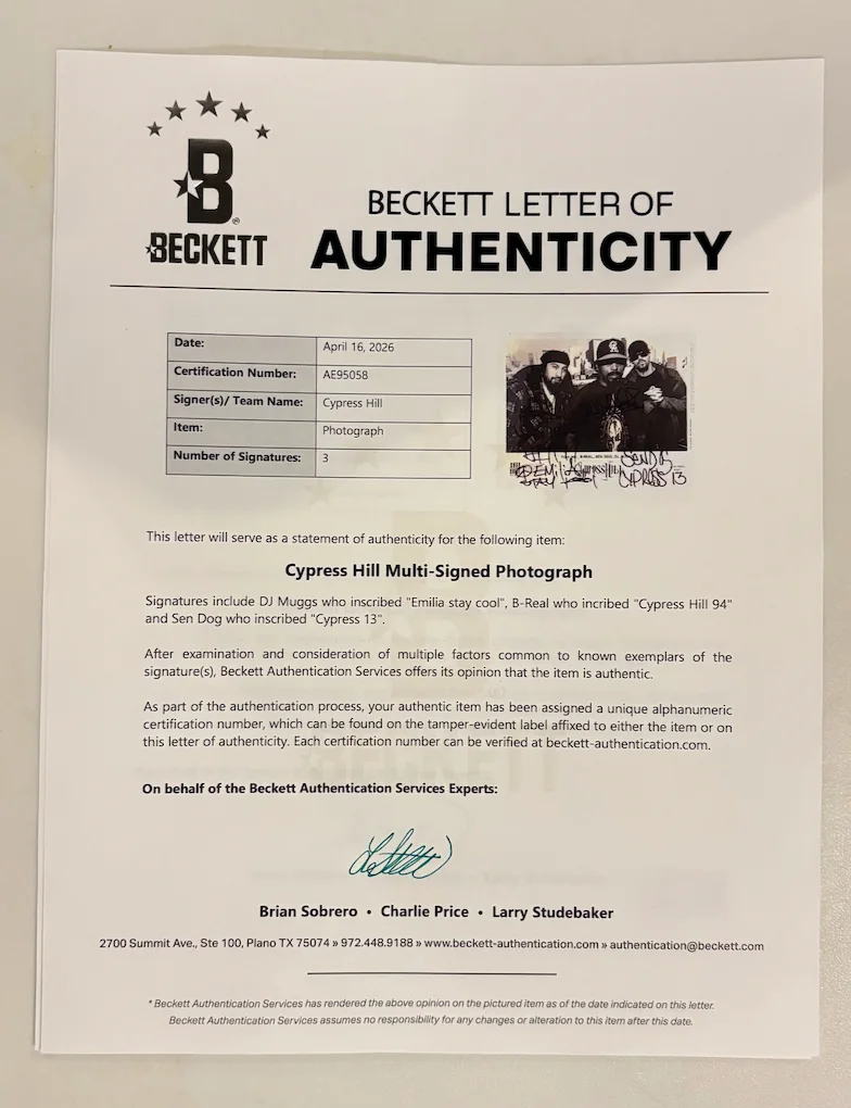 Cypress Hill Triple Signed Photo BAS LOA B-Real Sen Dog DJ Muggs, изображение 4