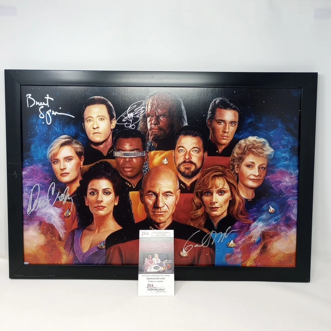 Brent Spiner, Denise Crosby, Levar Burton, Gates McFadden — Star Trek TNG Signed & Framed Print JSA (Spiner, Crosby, Burton, McFadden)
