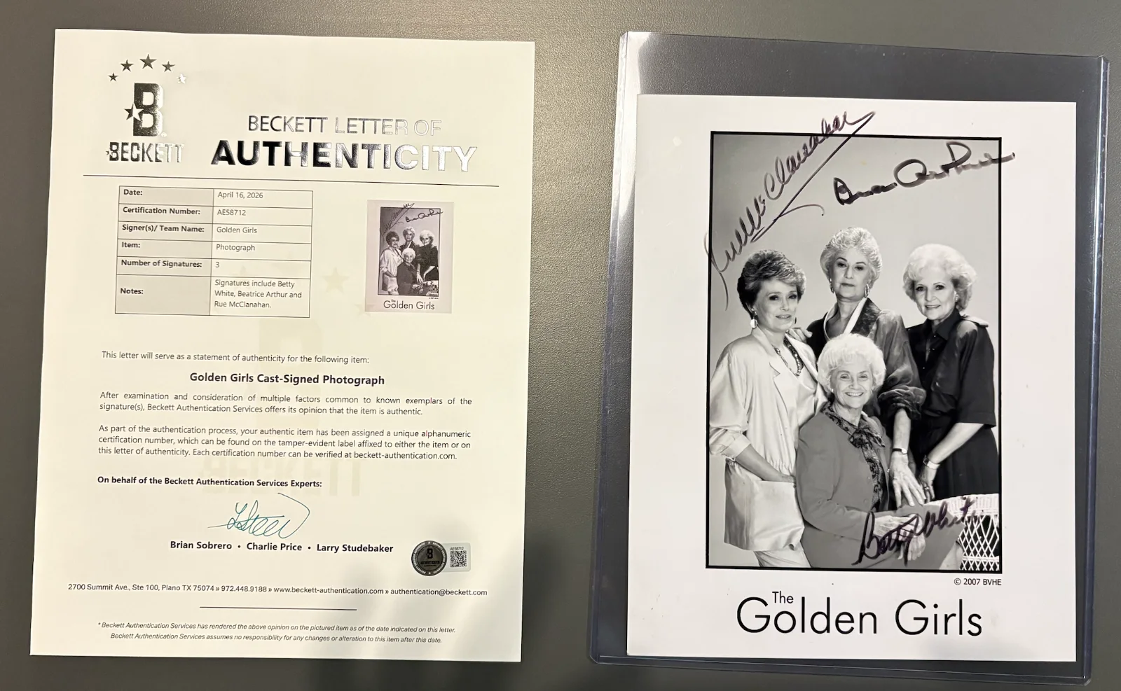 Betty White, Beatrice Arthur, Rue McClanahan — Triple-Signed w/ Full LOA – Betty White + Beatrice Arthur + Rue McClanahan, image 2