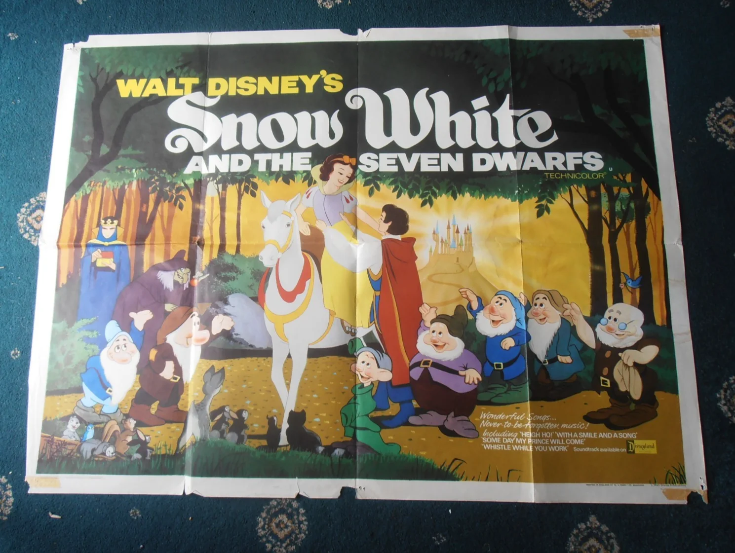 SNOW WHITE & THE SEVEN DWARFS(1937)QUAD POSTER - 1970 RR- GRADED VG RARE, изображение 3