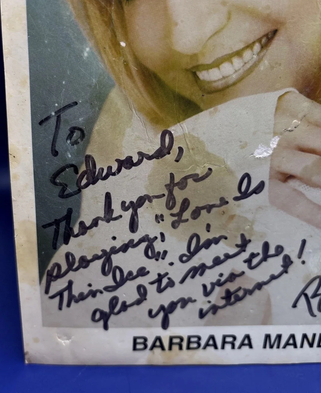 Barbara Mandrell — Barbara Mandrell Autographed 8x10 “Thank You For Playing Love Is Thin Ice” WORN, изображение 3