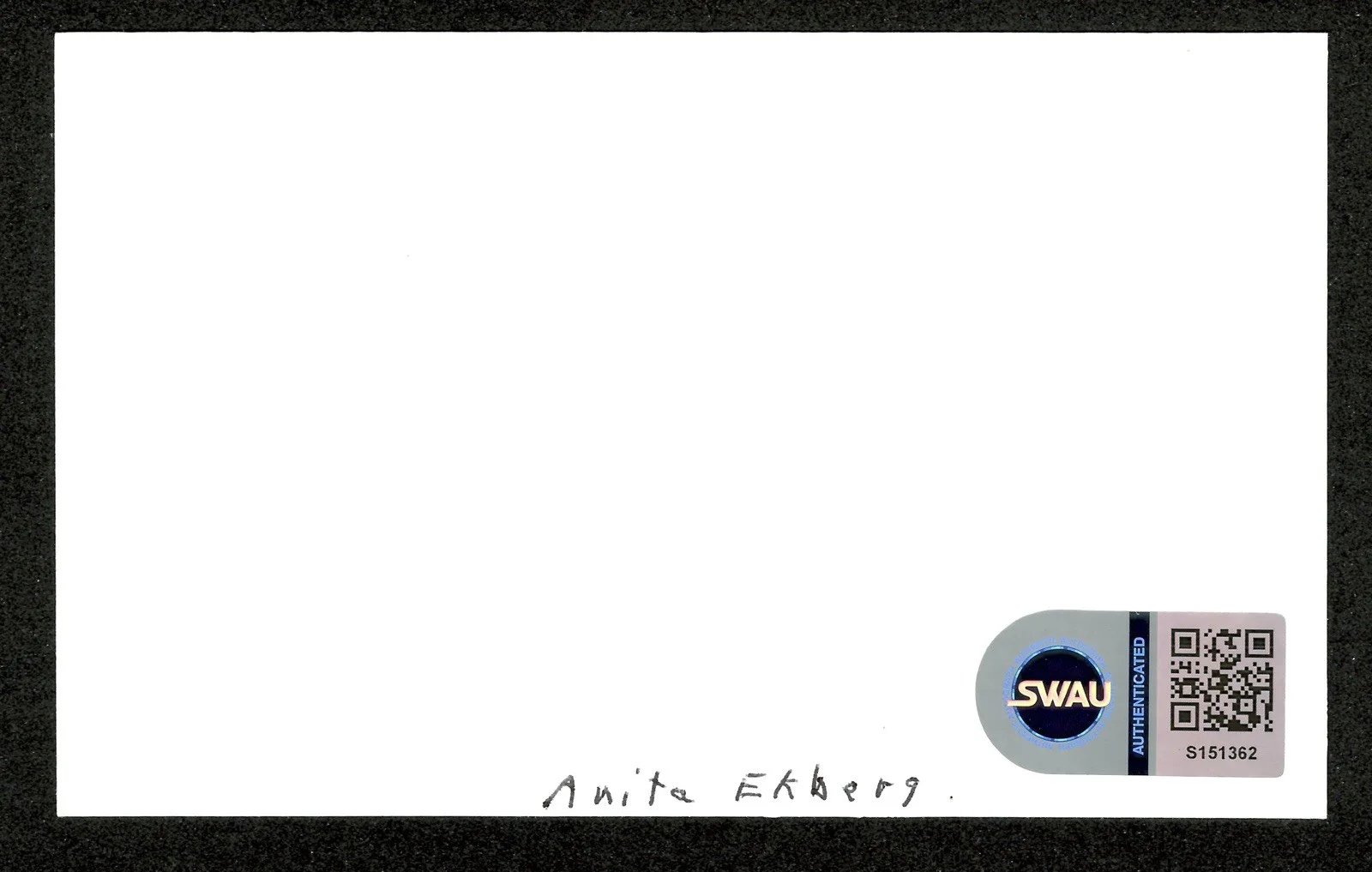 Anita Ekberg Signed Autographed 3x5 Card SWAU Cert La Dolce Vita, изображение 2