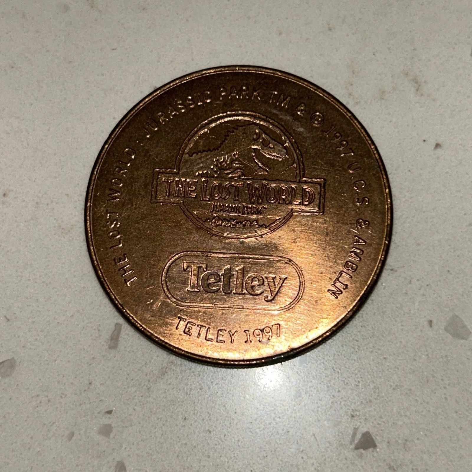 Tetley tea Jurassic Park Promotional Coin 1997 stegosaurus, изображение 2