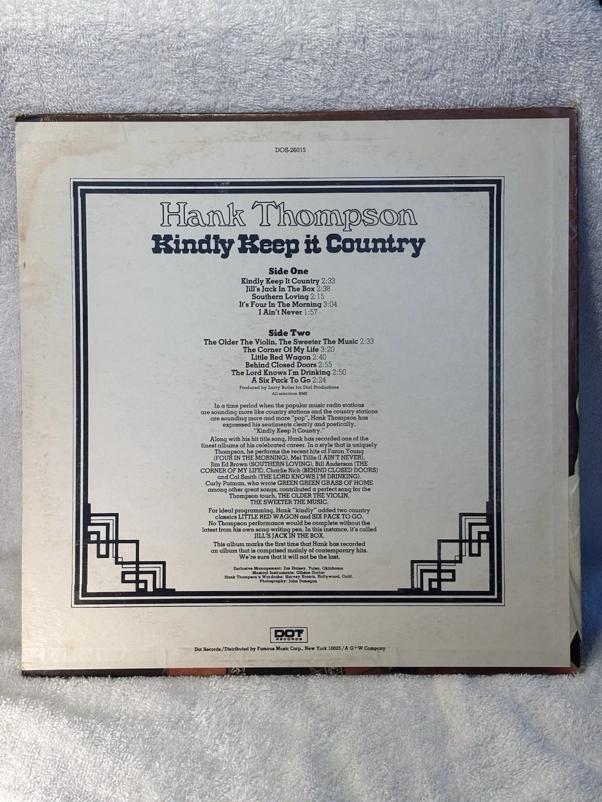 Hank Thompson Kindly Keep It Country Signed Vinyl LP DOT DLP-20113 AUTOGRAPHED, изображение 3