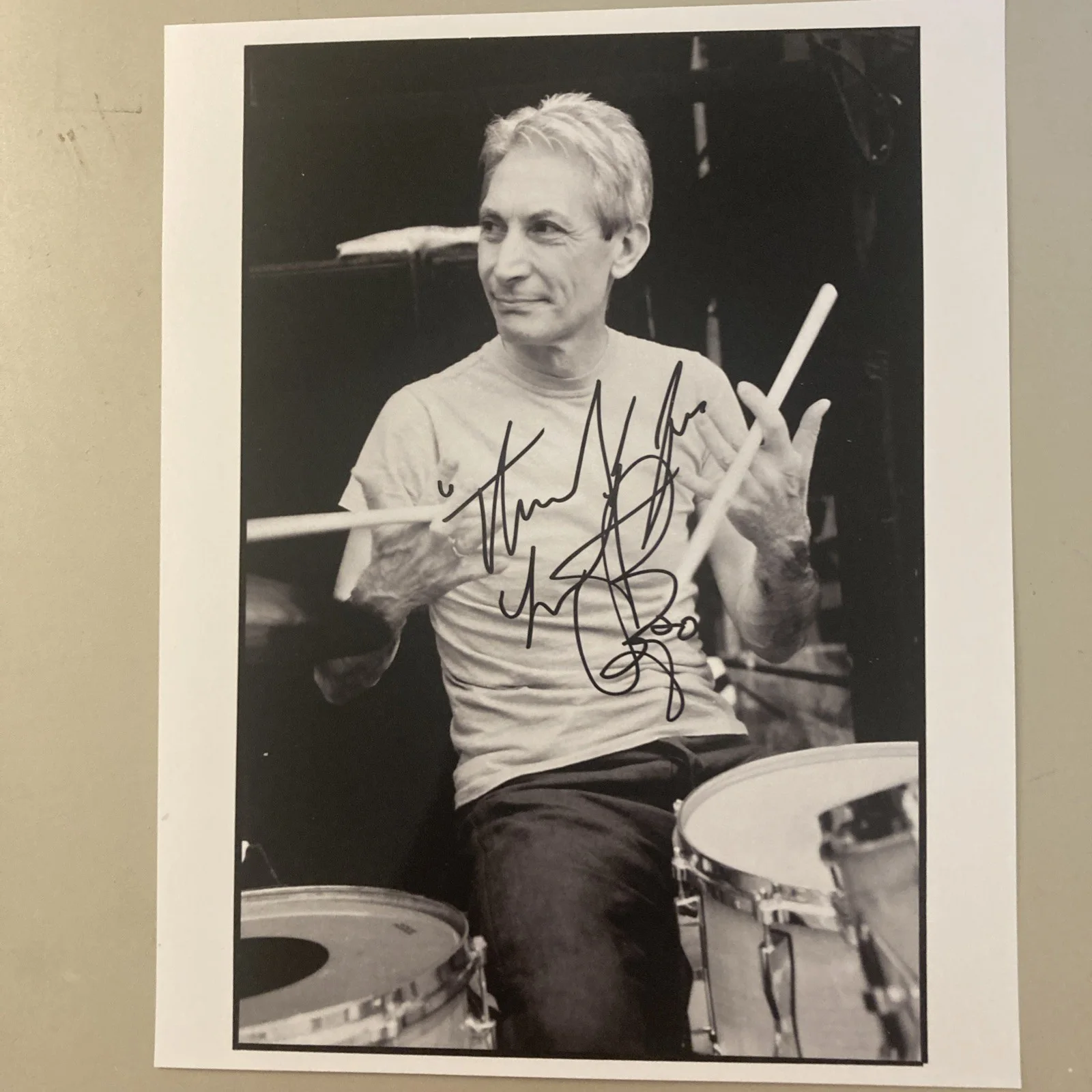 Charlie Watts 1941-2021 Rolling Stones Handsigned 8x10 Glossy With-COA rare shot, image 2