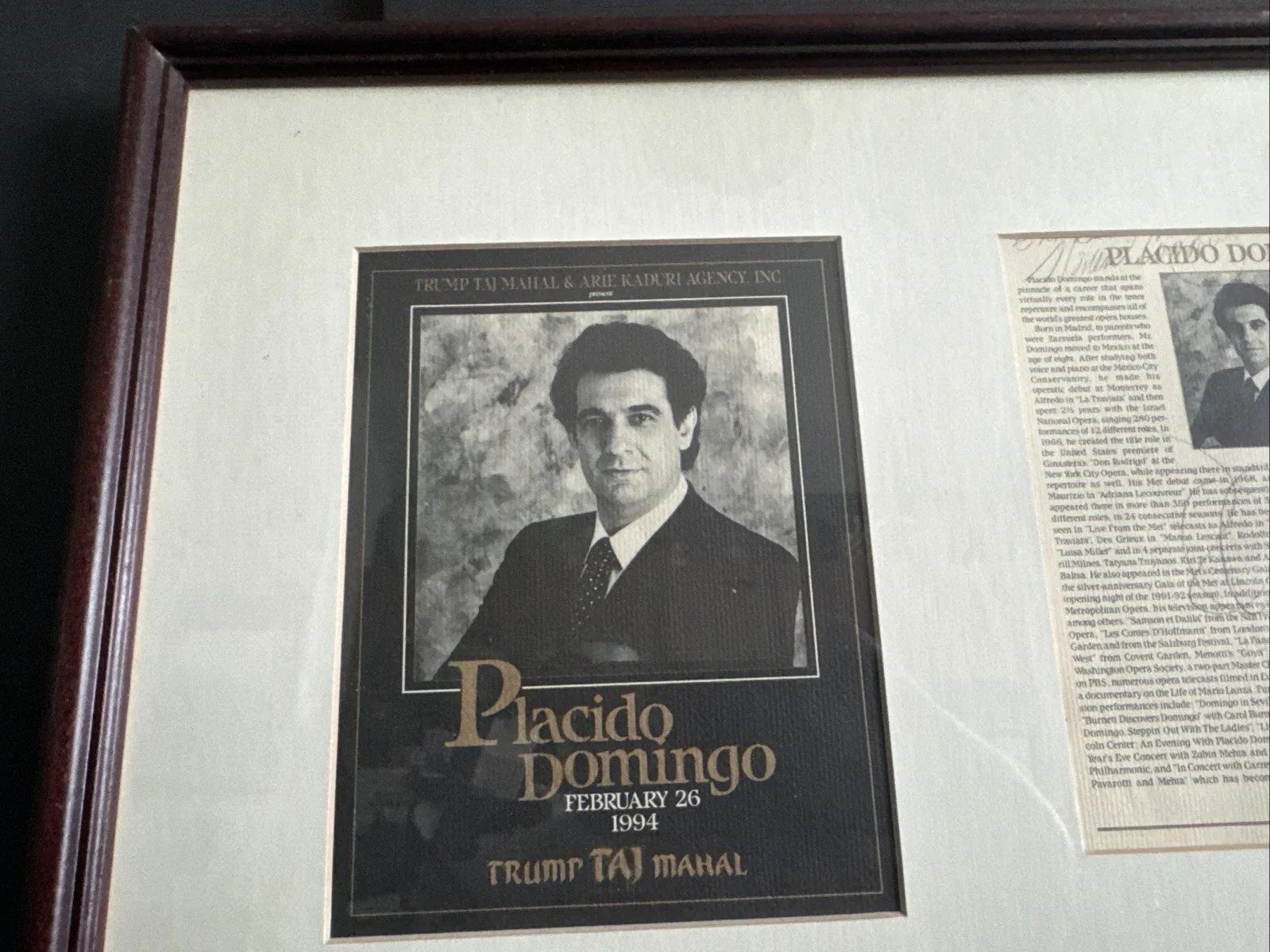 Placido Domingo Sonja Arteta Signed Memorabilia Trump Taj Mahal Autograph, изображение 2