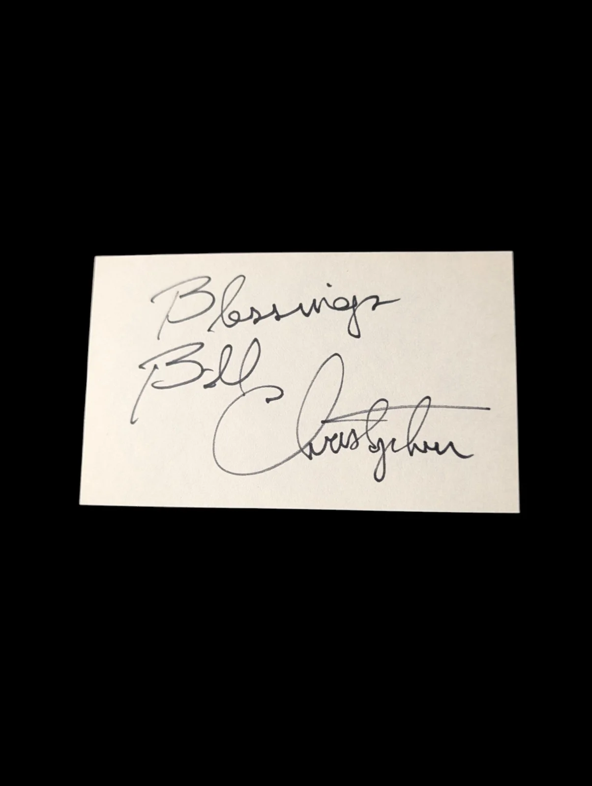 Bill Christopher — William Christopher Signed Index Card Inscribed Autograph MASH Father Mulcahy