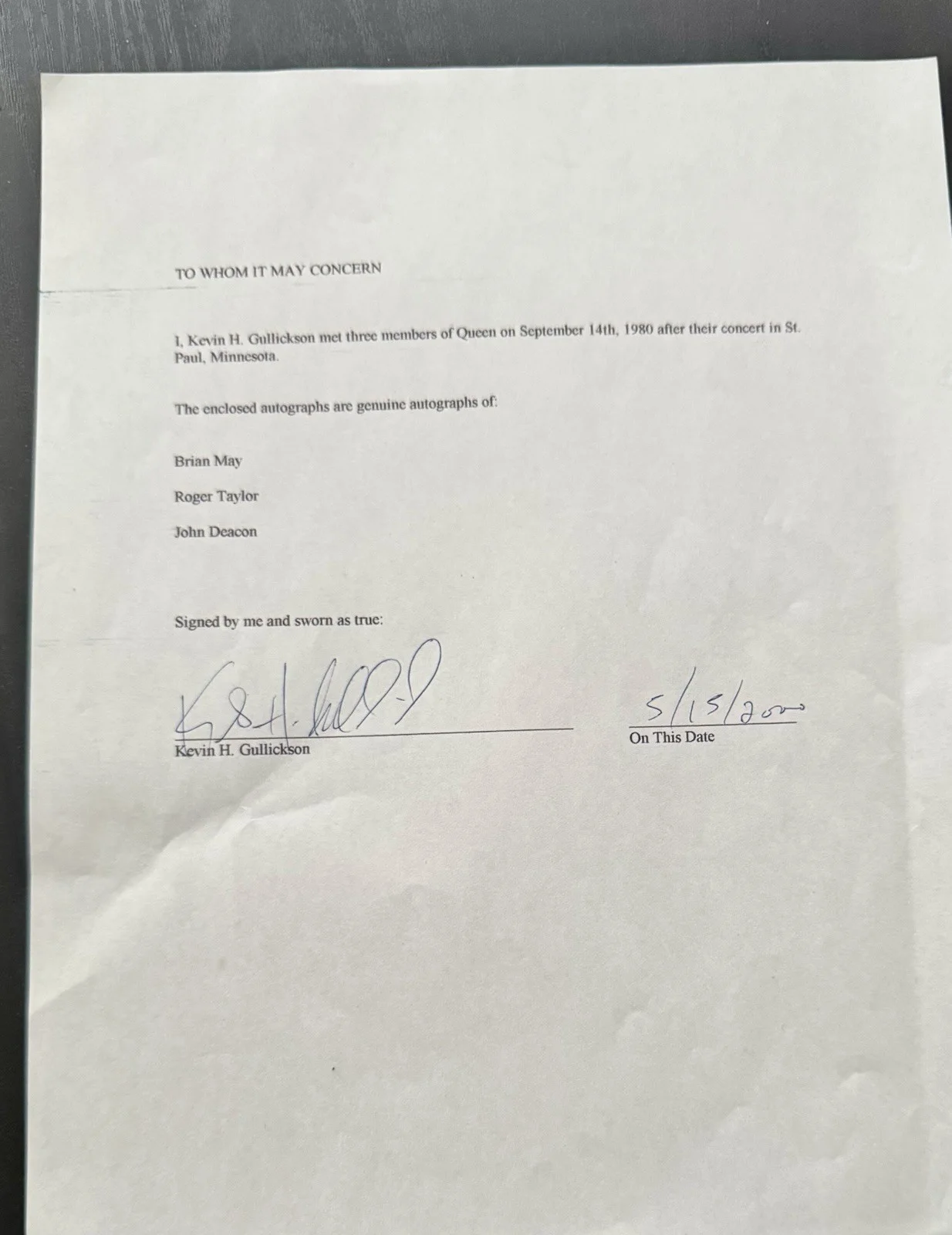 Queen Signed Autograph Page Original Music Memorabilia September 14, 1980, изображение 2