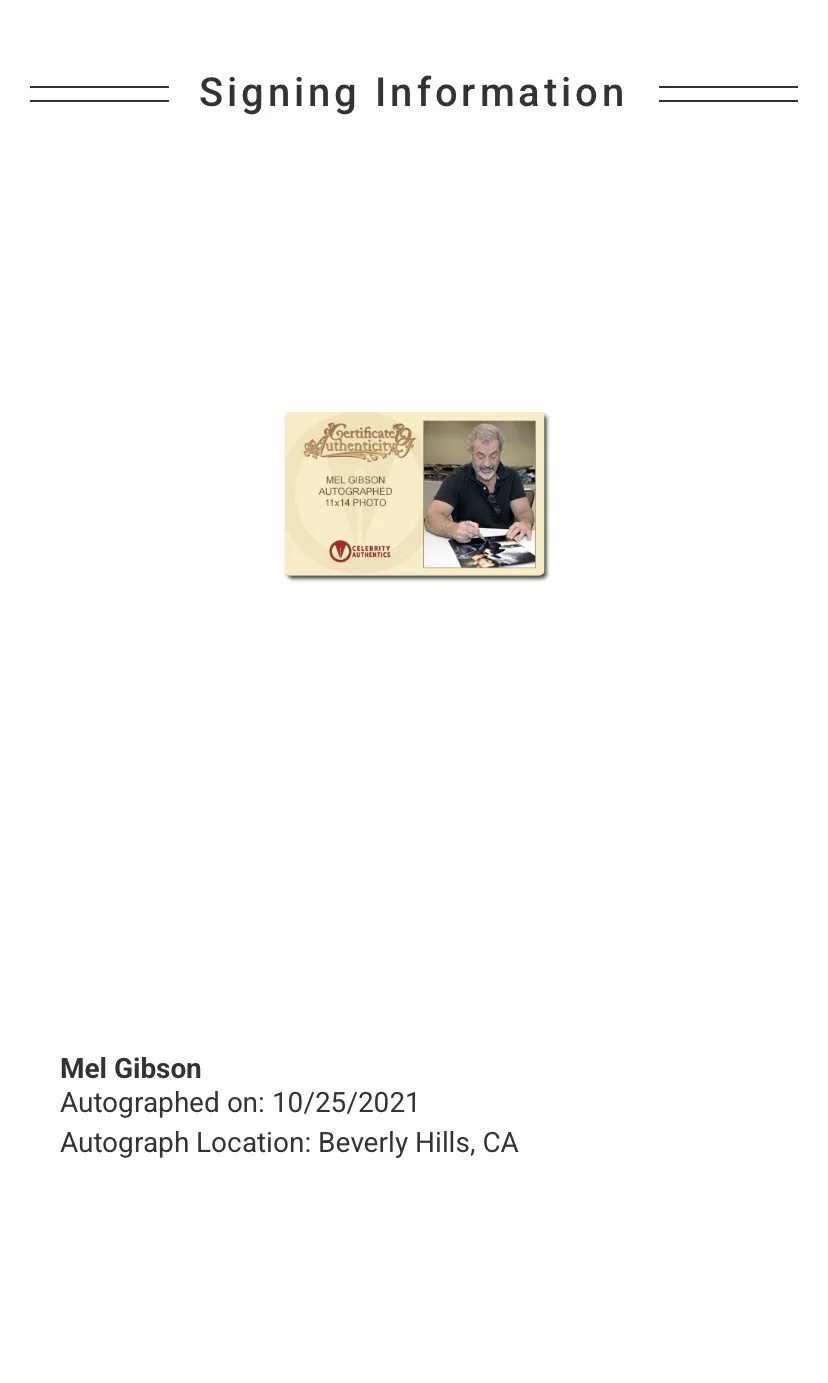Mel Gibson — Mel Gibson "Mad Max" Signed 11x14 Photo - Celebrity Authentics Cert C117192, изображение 5