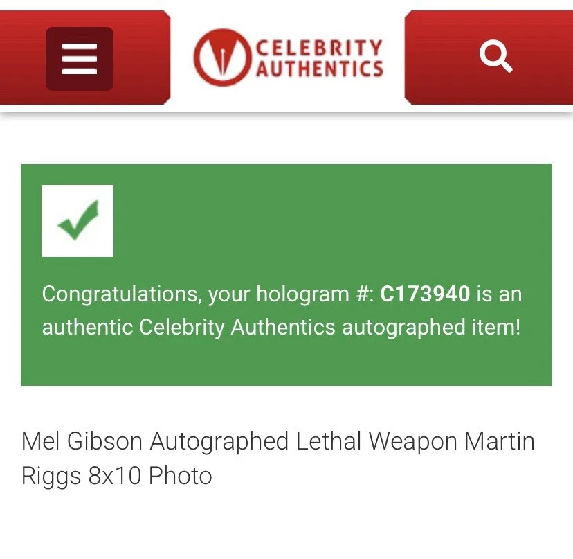 Mel Gibson — Mel Gibson "Lethal Weapon" Signed 8x10 Photo - Celebrity Authentics Cert C173940, image 3