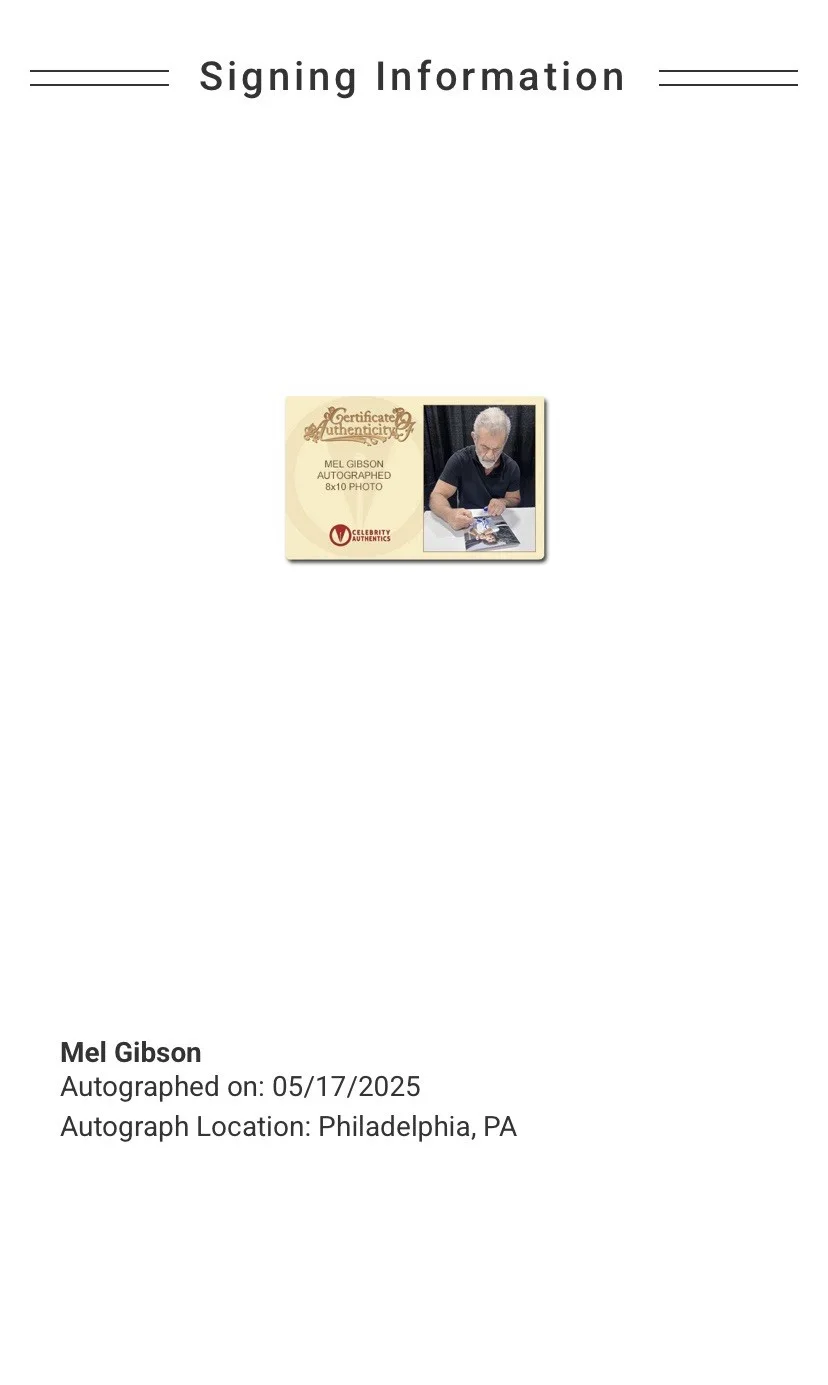 Mel Gibson — Mel Gibson "Lethal Weapon" Signed 8x10 Photo - Celebrity Authentics Cert C173940, image 5