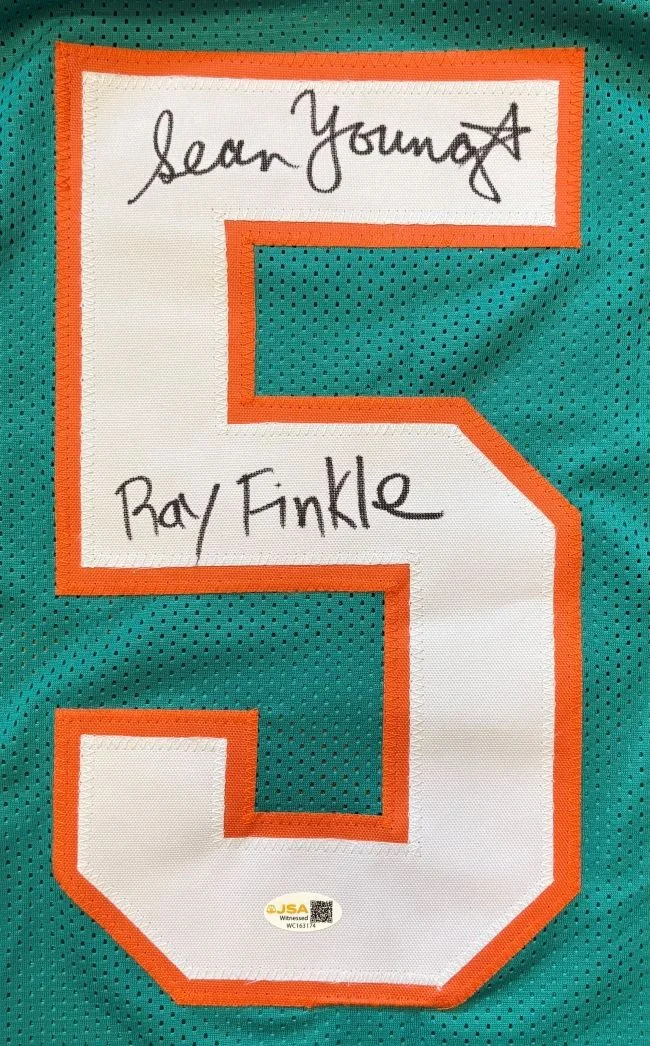 Sean Young — Sean Young Ace Ventura Signed Laces Out Jersey Ray Finkle Inscribed JSA QR, image 2