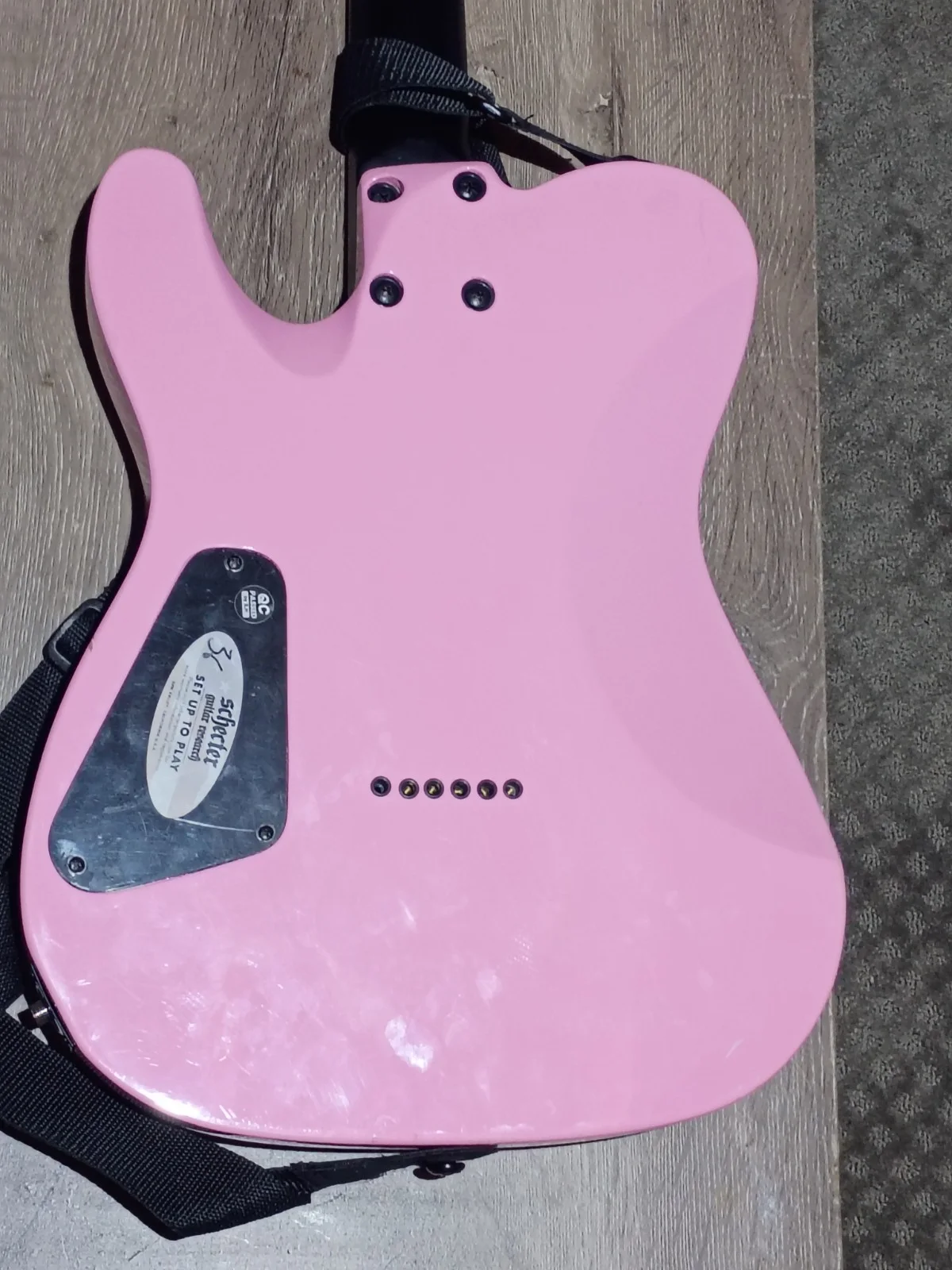 Schecter Pink Electric Guitar Autographed Solid Body Black Hardware, image 2