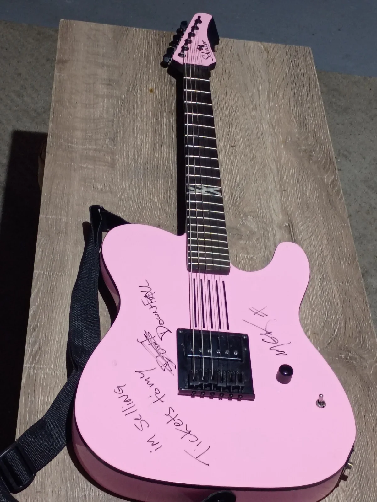 Schecter Pink Electric Guitar Autographed Solid Body Black Hardware, image 3