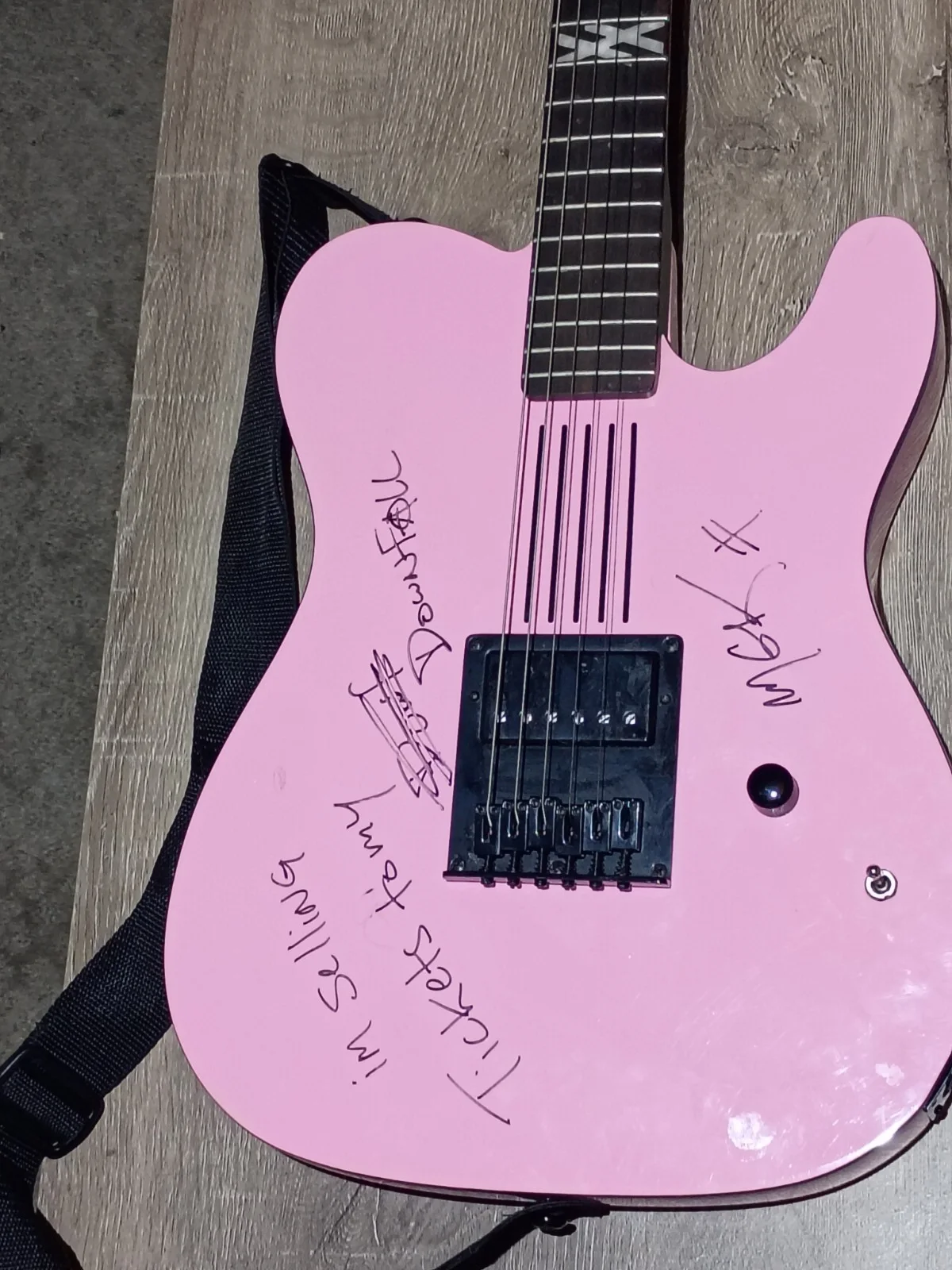 Schecter Pink Electric Guitar Autographed Solid Body Black Hardware, image 4