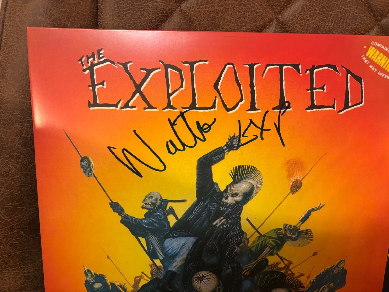 THE EXPLOITED SIGNED AUTOGRAPHED BLUE LP VINYL THE EXPLOITED WATTIE MASSACRE, image 2