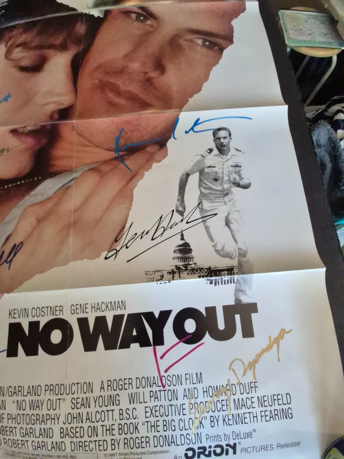 SEE BELOW — NO WAY OUT -KEVIN COSTNER signed 1- SHEET MOVIE POSTER- ekim, image 3