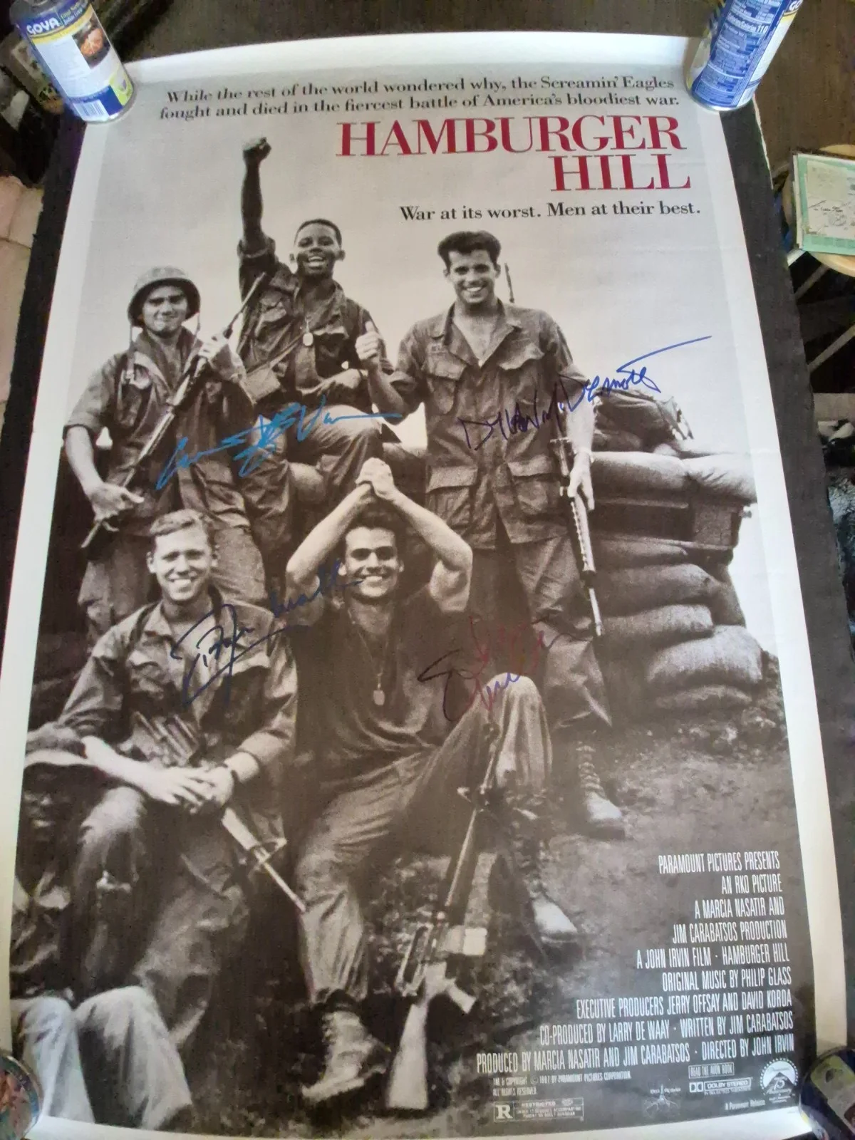 SEE BELOW — HAMBURGER HILL CAST SIGNED , 1-SHEET MOVIE POSTER ekim