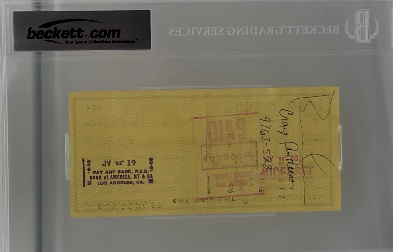 Joe Walsh The Eagles Signed Autograph Personal Check BAS Beckett Encapsulated, image 3