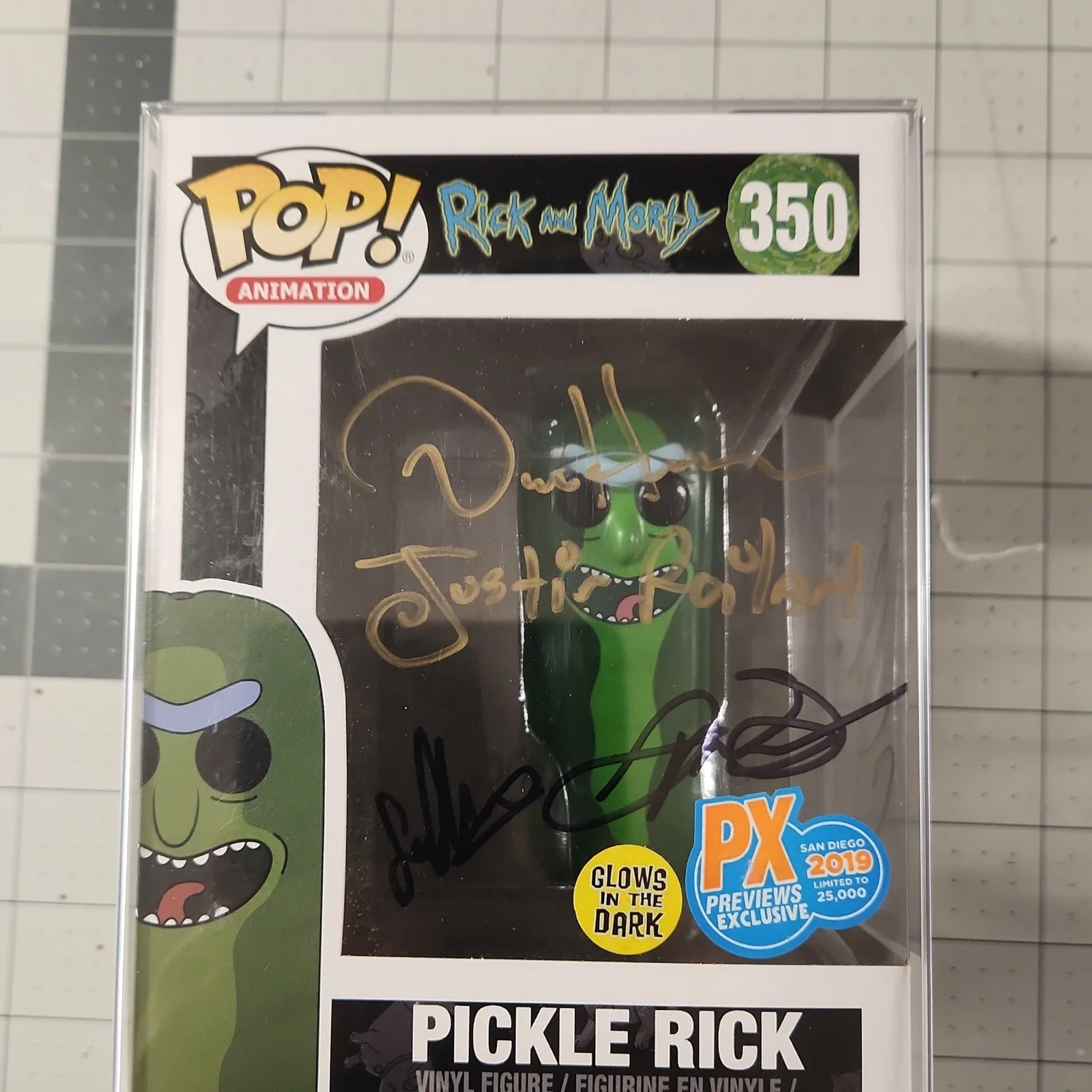 Justin Roiland — Funko Pop Rick and Morty Pickle Rick PX Exclusive Autographed Justin Roiland JSA