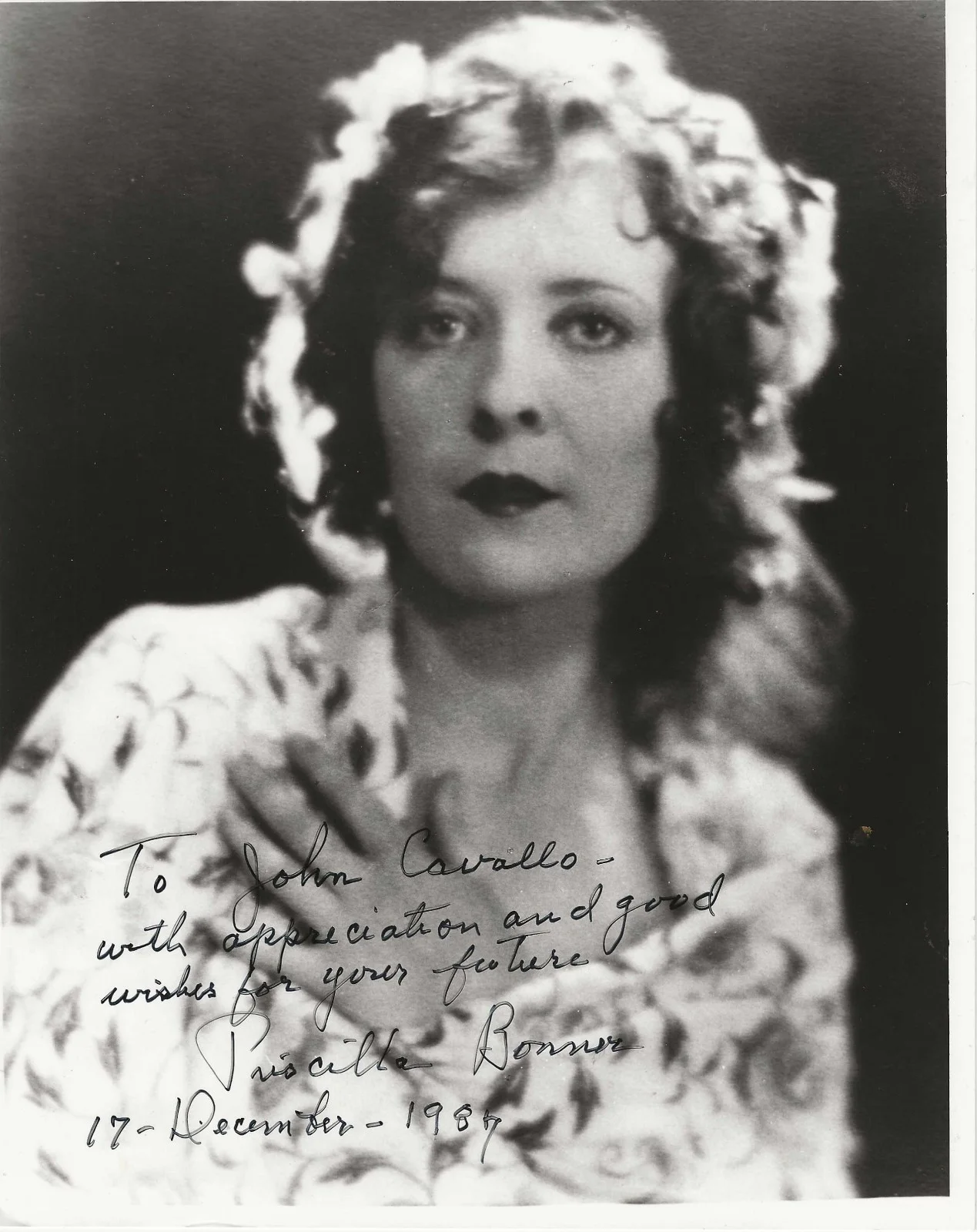 Priscilla Bonner — Priscilla Bonner Signed Photo Starred W/ Lon Chaney, Harry Langdon Silent Film