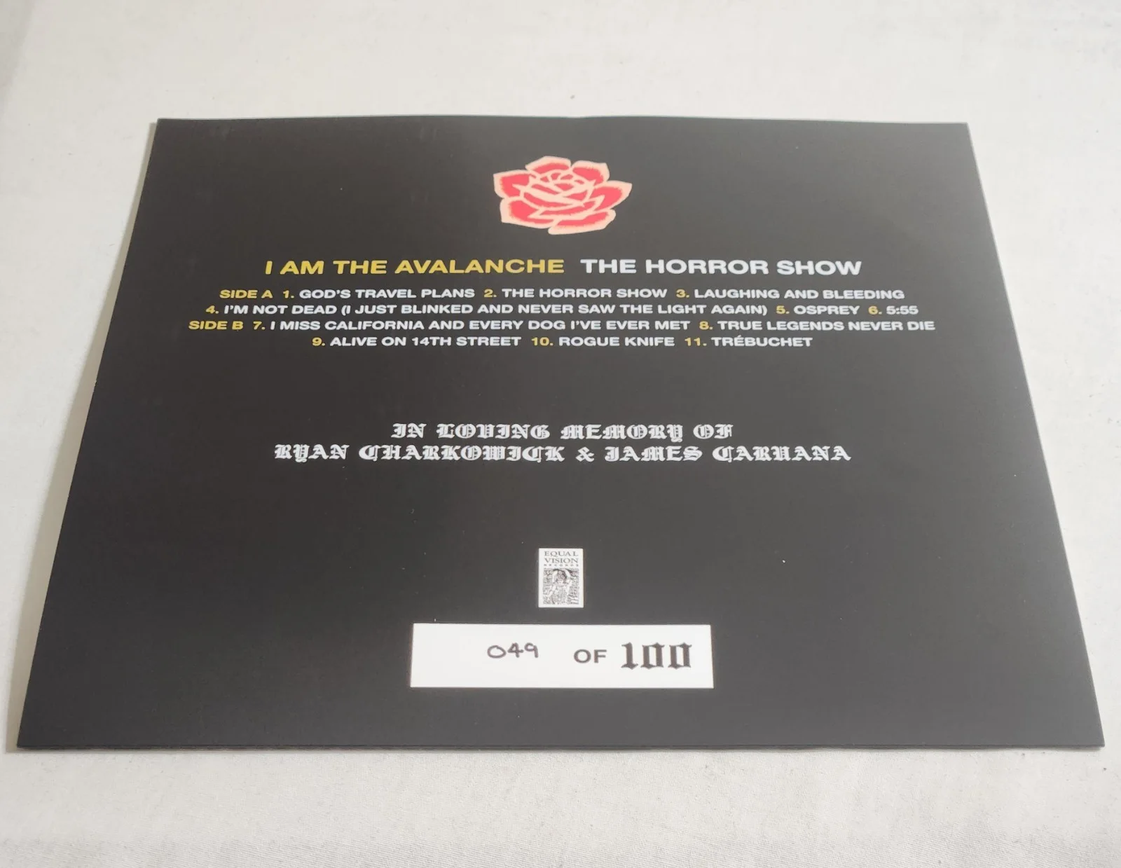 I Am The Avalanche Autographed The Horror Show Red With White Splatter Vinyl LP, изображение 4