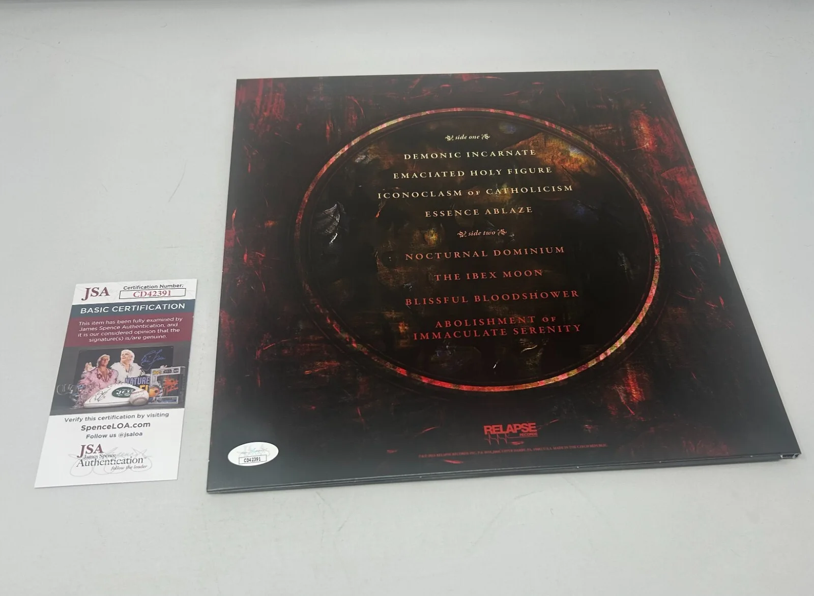 John McEntee signed Incantation Mortal Throne of Nazarene Album JSA COA, image 2