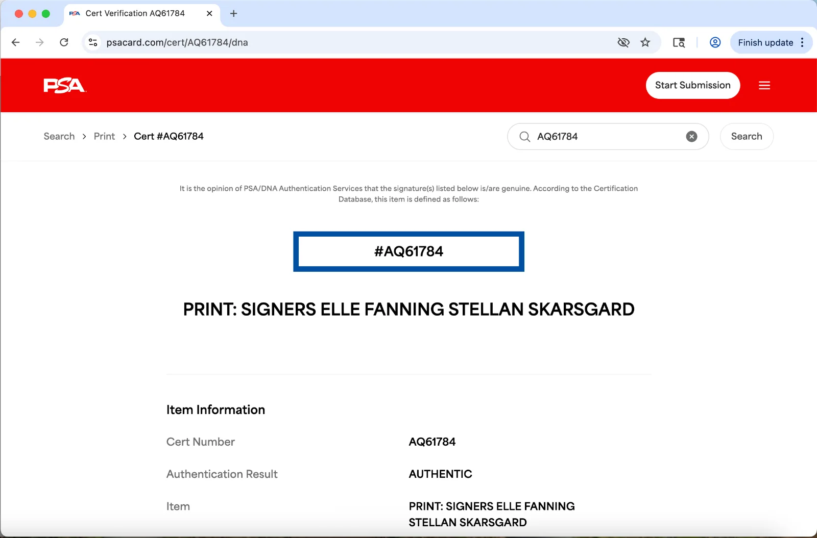 Elle Fanning, Stellan Skarsgård — Stellan Skarsgard Elle Fanning signed 8x10 photo PSA DNA Sentimental Value, изображение 3