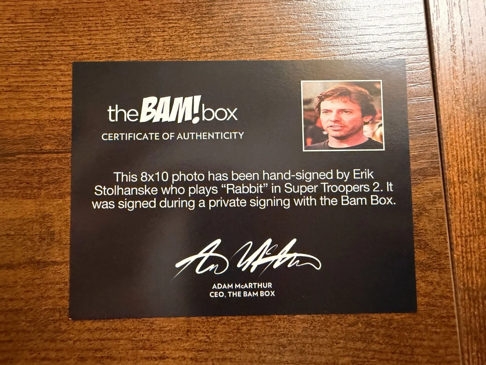 Erik Stolhanske — Super Troopers 2 -Erik Stolhanske Autographed 8x10 Bam Box photo COA, изображение 2