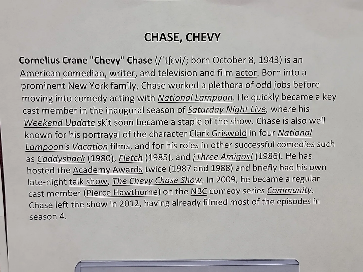 CHEVY CHASE — CHEVY CHASE INDEX CARD Autograph Auto singed JSA COA LAPOONS COMEDY MOVIE, изображение 4