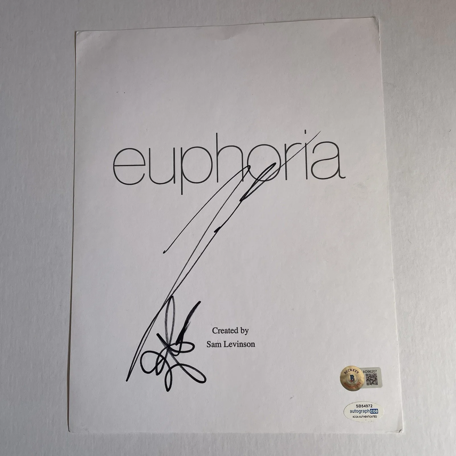 Zendaya, Jacob Elordi — Zendaya & Jacob Elordi Signed Movie Script Cover Euphoria Autograph BECKETT ACOA