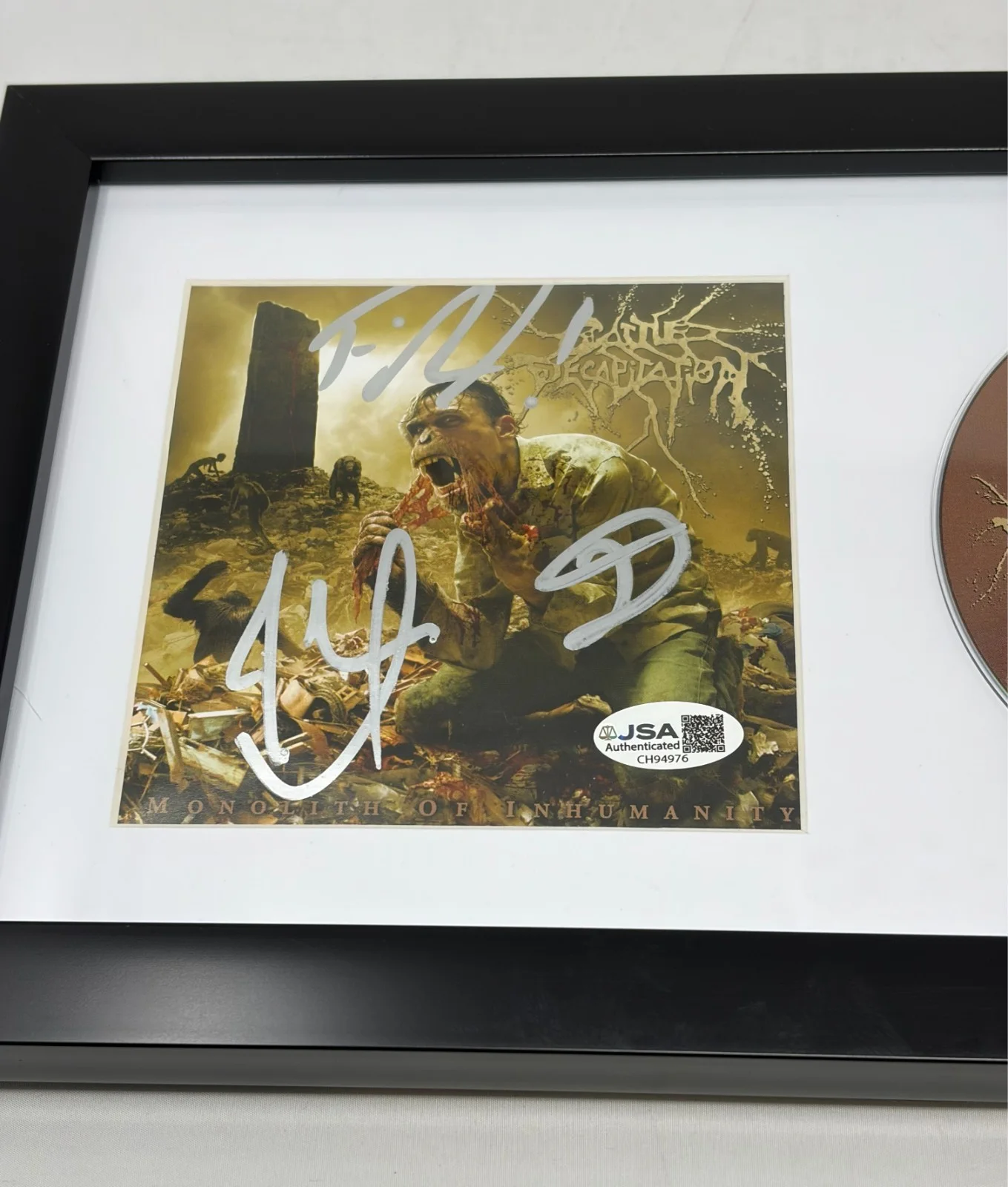 Cattle Decapitation signed Monolith Of Inhumanity CD Cover Framed JSA COA, image 2