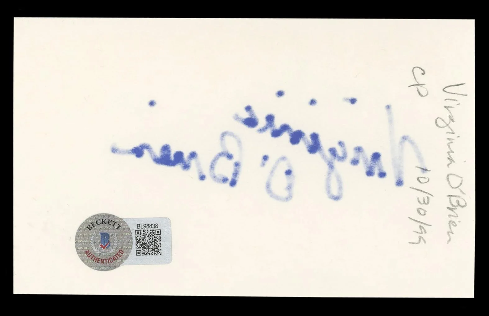 Virginia O'Brien — Virginia O'Brien The Harvey Girls Authentic Signed 3x5 Index Card BAS #BL98838, image 5