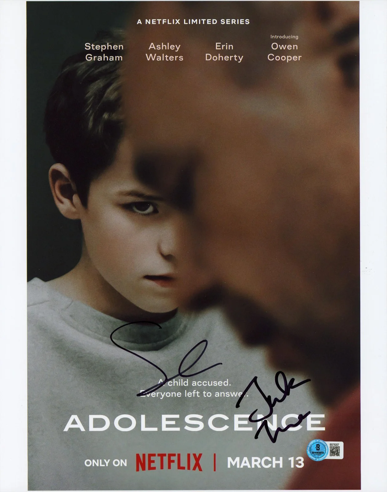 Stephen Graham & Jack Thorne — Stephen Graham & Jack Thorne Adolescence Signed 11x14 Vertical Photo BAS BS78207