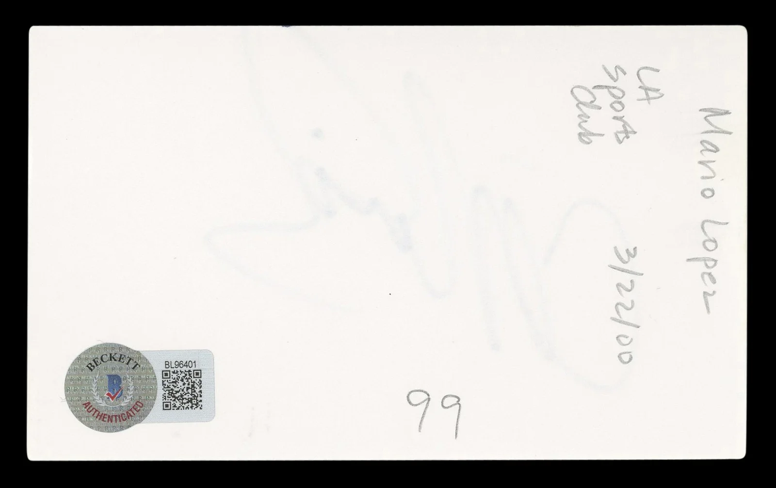 Mario Lopez — Mario Lopez Saved By The Bell Authentic Signed 3x5 Index Card BAS #BL96401, image 2