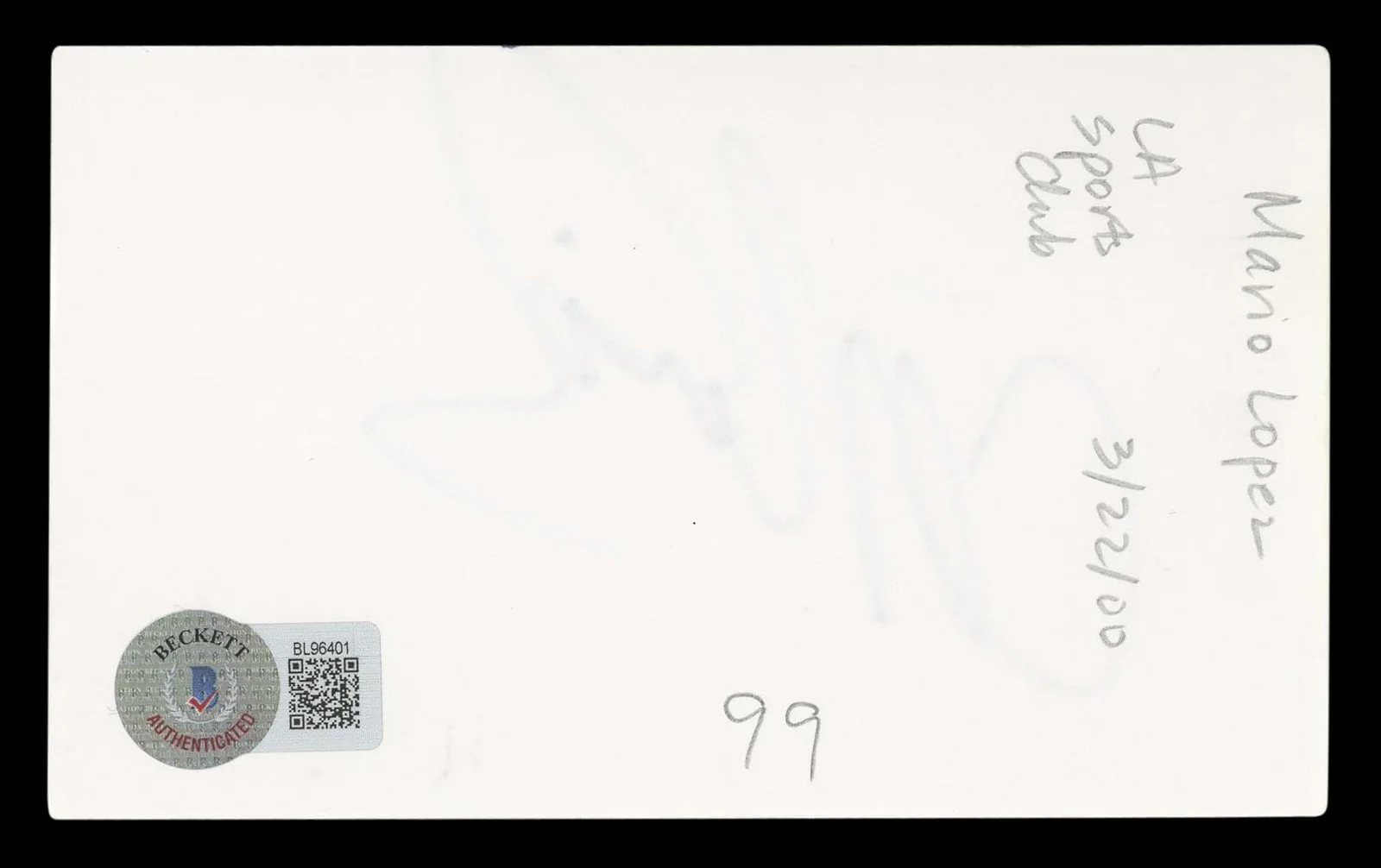 Mario Lopez — Mario Lopez Saved By The Bell Authentic Signed 3x5 Index Card BAS #BL96401, image 5
