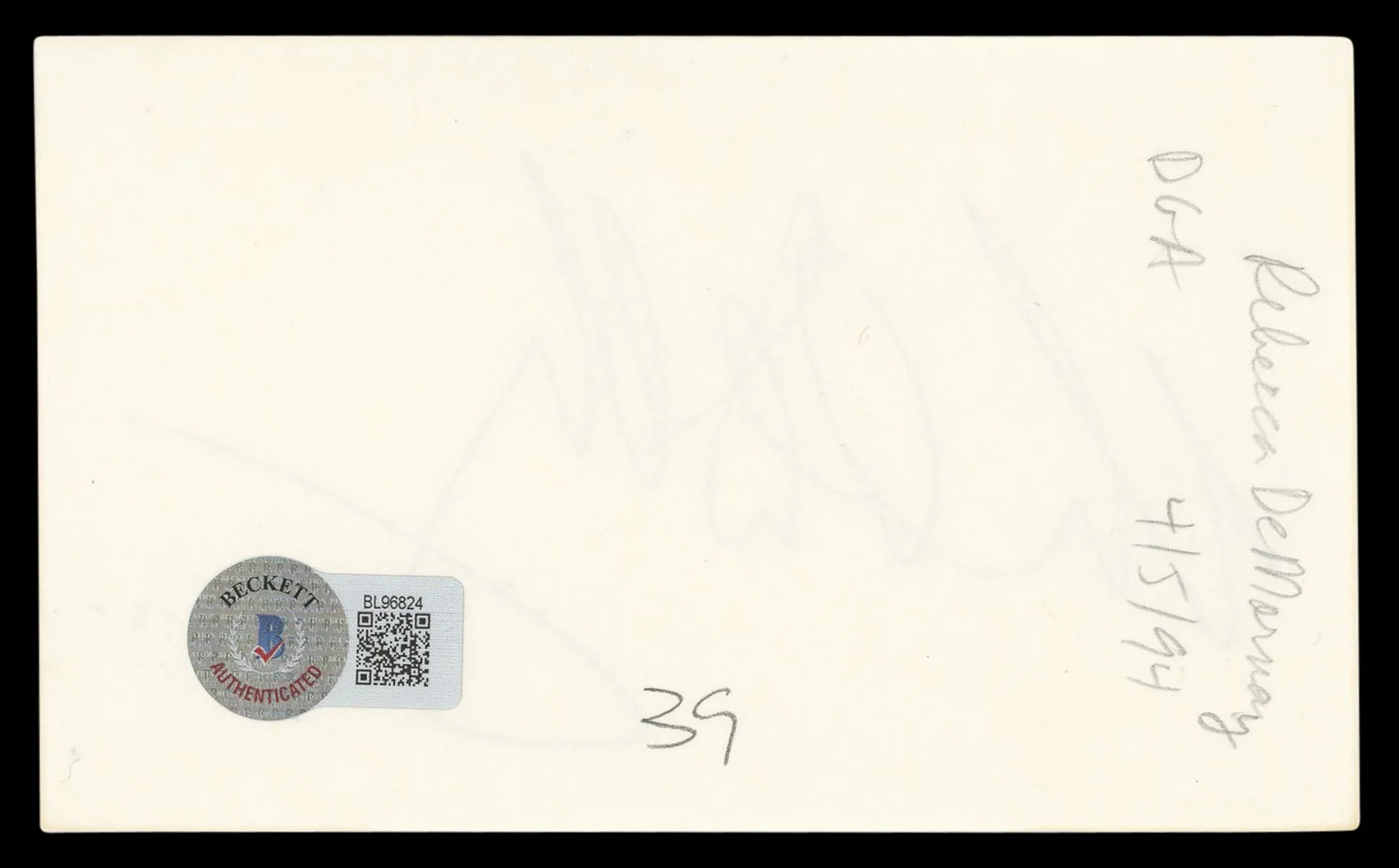 Rebecca De Mornay — Rebecca De Mornay Risky Business Authentic Signed 3x5 Index Card BAS #BL96824, image 2