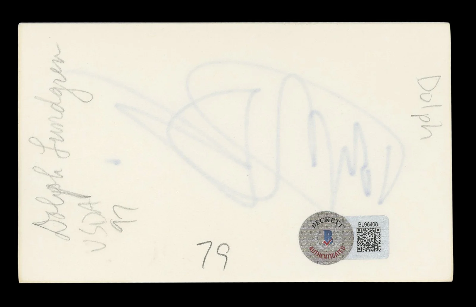 Dolph Lundgren — Dolph Lundgren The Expendables Authentic Signed 3x5 Index Card BAS #BL96408, image 2